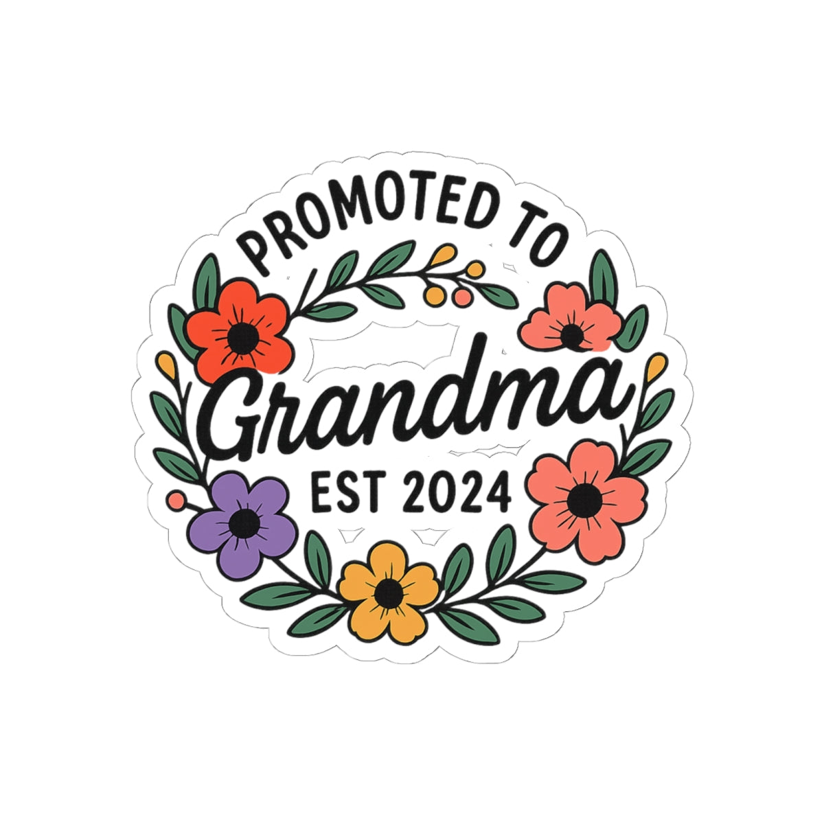 Promoted to Grandma Est 2024 Sticker, New Grandmother Gift, Pregnancy Announcement Sticker, Grandma to Be Gift, Floral Wreath