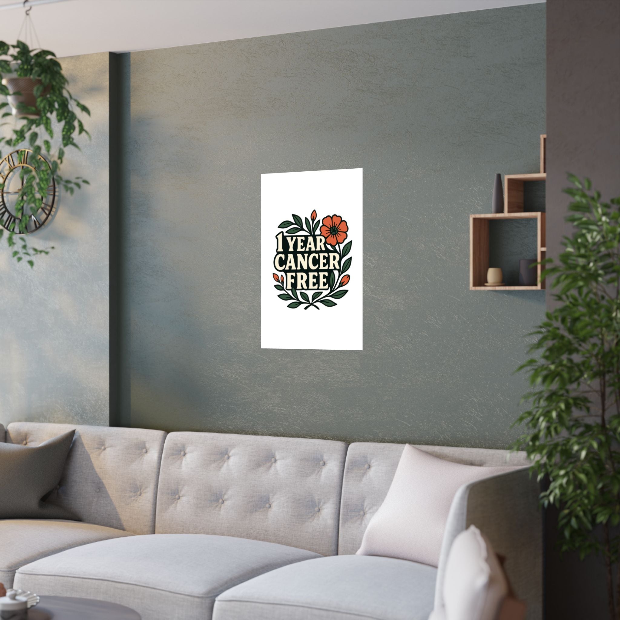 1 Year Cancer Free Poster, Botanical Growth Anniversary Gift, Cancer Survivor Milestone Wall Art, Hope & Healing Decor