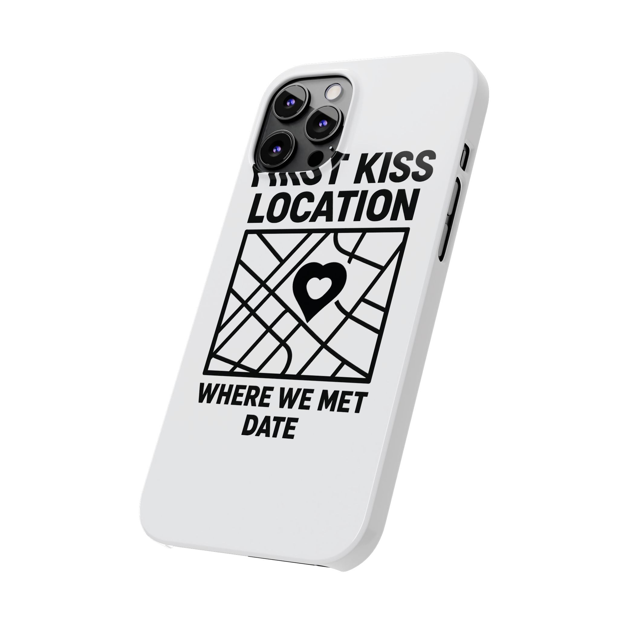First Kiss Location Phone Case Custom Map Where We Met Anniversary Gift Personalized Couples Phone Case Heart Marker