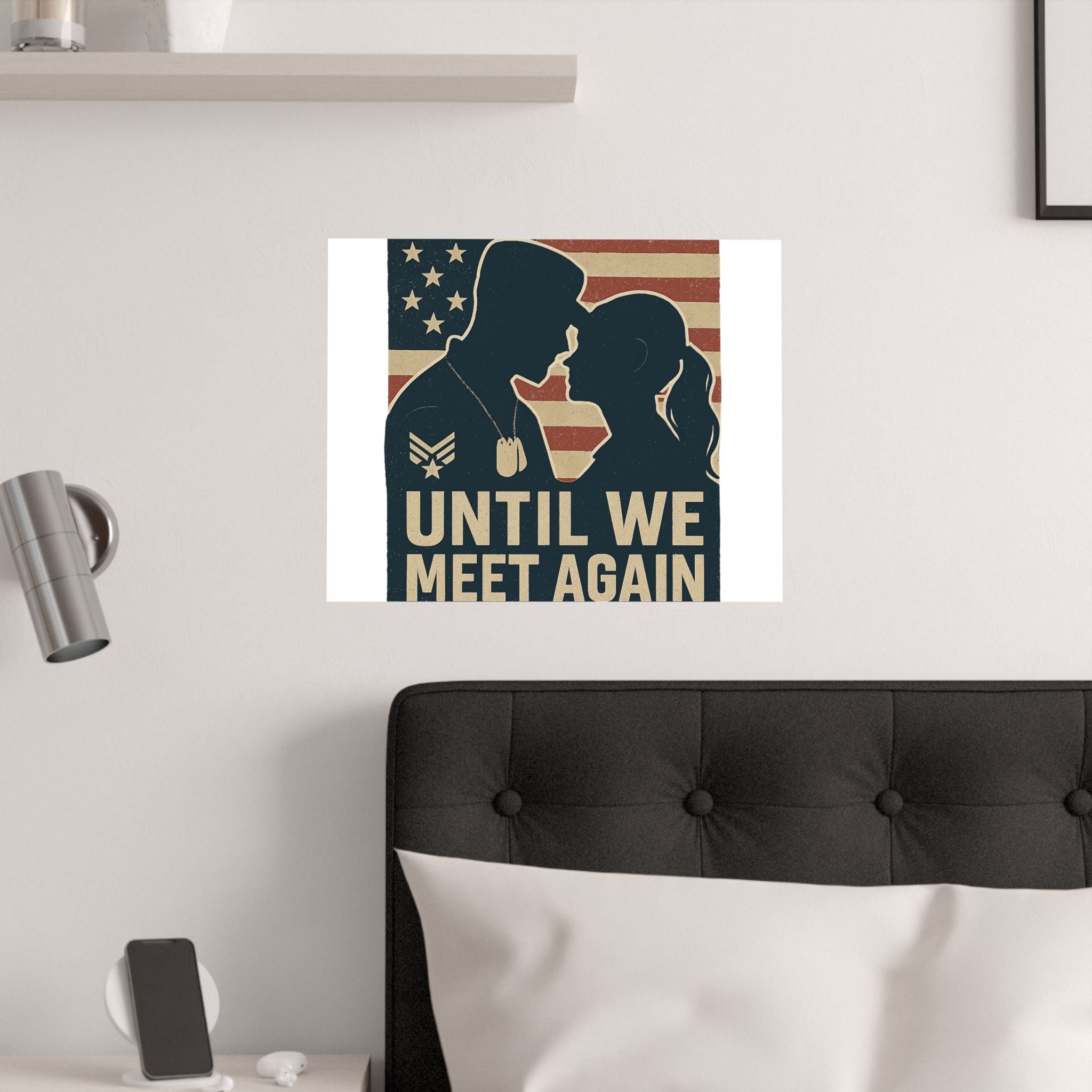 Until We Meet Again Military Deployment Poster, Romantic Farewell Gift for Military Spouse, Patriotic Couple Silhouette Art