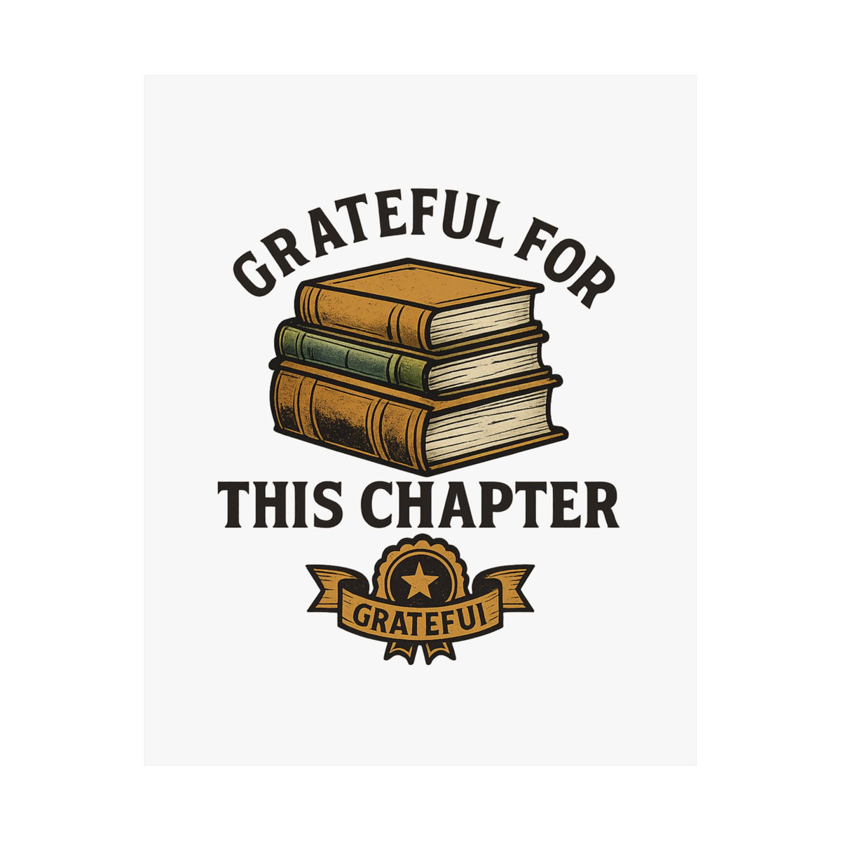 Grateful For This Chapter Book Lover Poster | Vintage Book Stack Wall Art | Literary Gift | Graduation Gift | New Home Decor