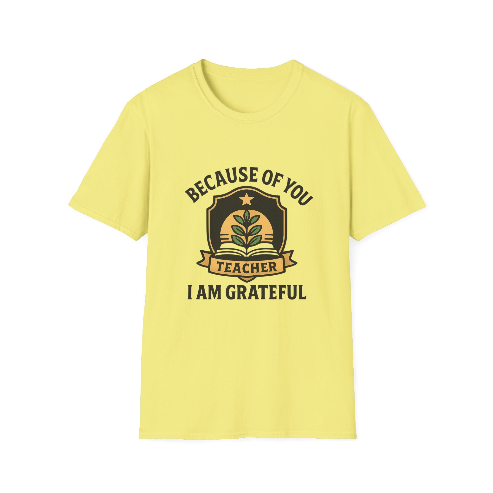 Teacher Appreciation Shirt, Because of You I Am Grateful T-Shirt, Teacher Gift, Thank You Teacher Tee, End of Year Gift