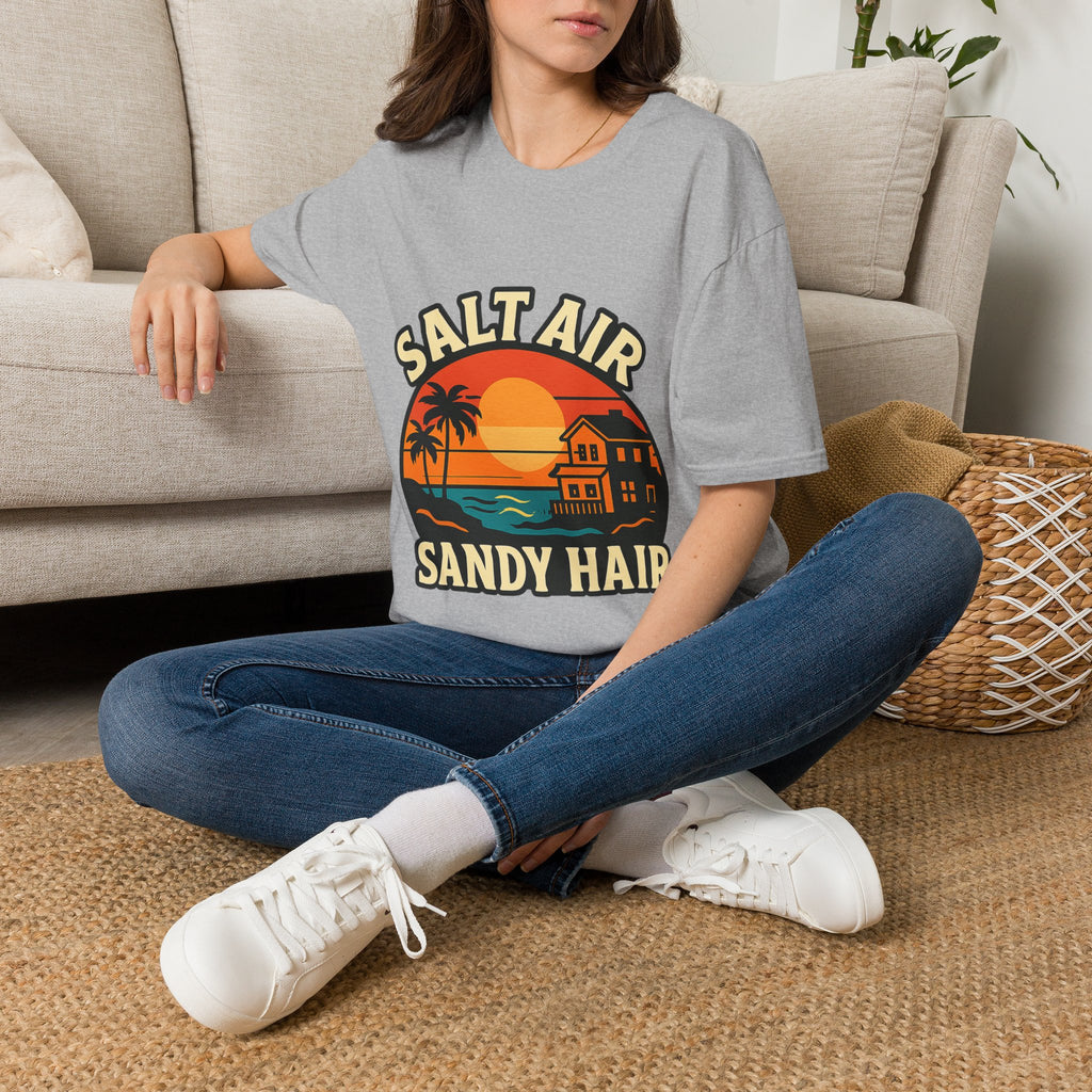 Beach Town Sunset Shirt, Coastal Living Tee, Salt Air Sandy Hair Beach Vacation Shirt, Ocean Vibes T-Shirt, Summer Travel Gift