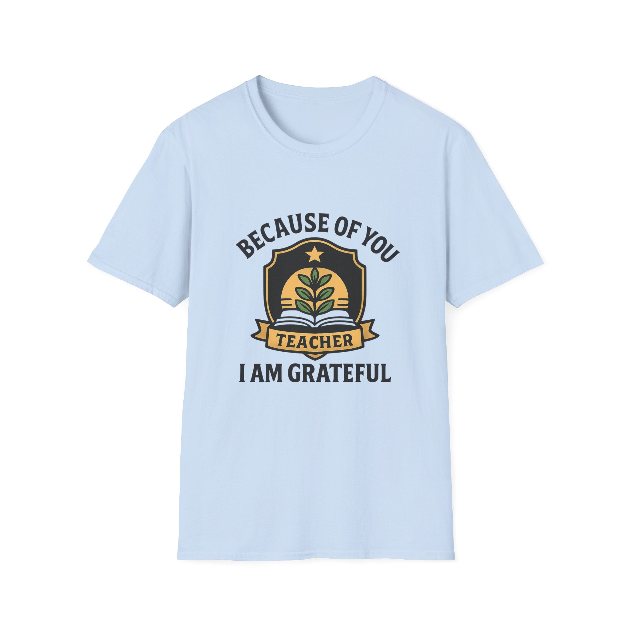 Teacher Appreciation Shirt, Because of You I Am Grateful T-Shirt, Teacher Gift, Thank You Teacher Tee, End of Year Gift