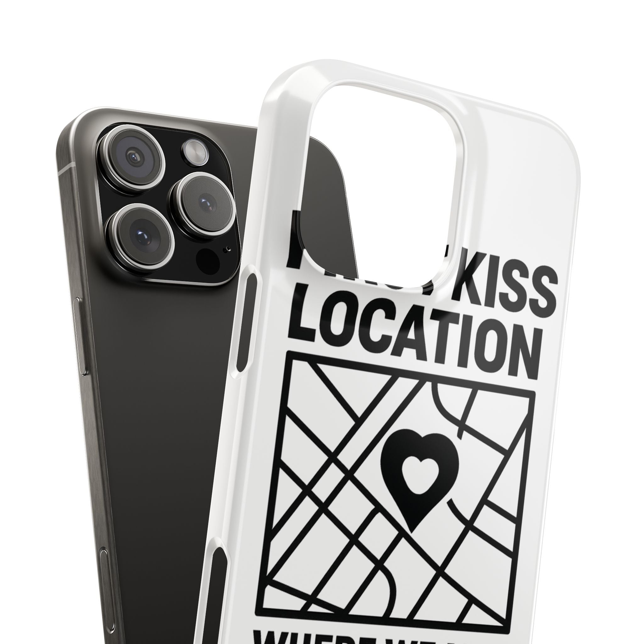 First Kiss Location Phone Case Custom Map Where We Met Anniversary Gift Personalized Couples Phone Case Heart Marker