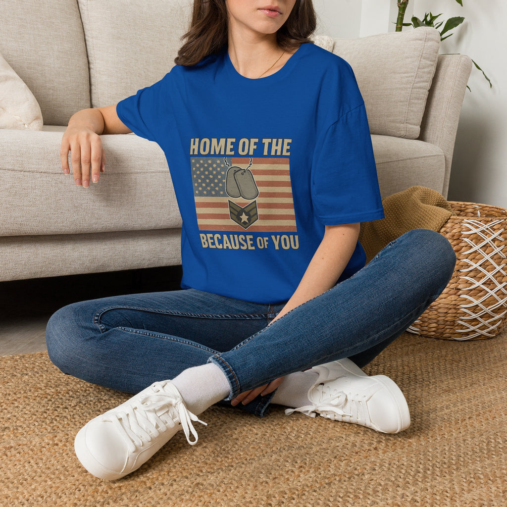 Home of the Brave Because of You Shirt, Military Appreciation Tshirt, Veterans Day Shirt, Support Our Troops, Patriotic Gift