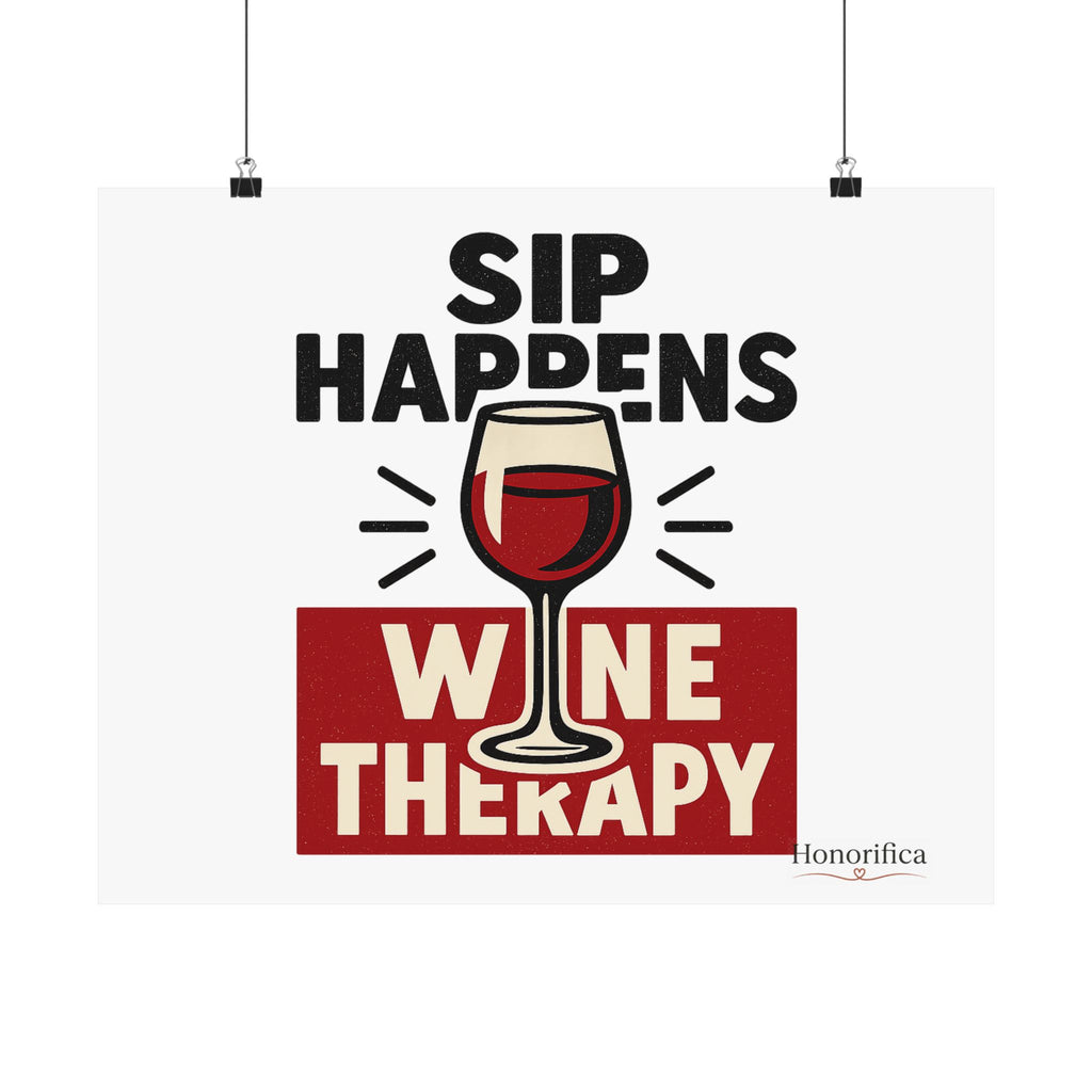 Sip Happens Wine Therapy Poster, Funny Wine Wall Art, Wine Lover Gift, Housewarming Gift for Women, Wine Decor Kitchen Bar Art