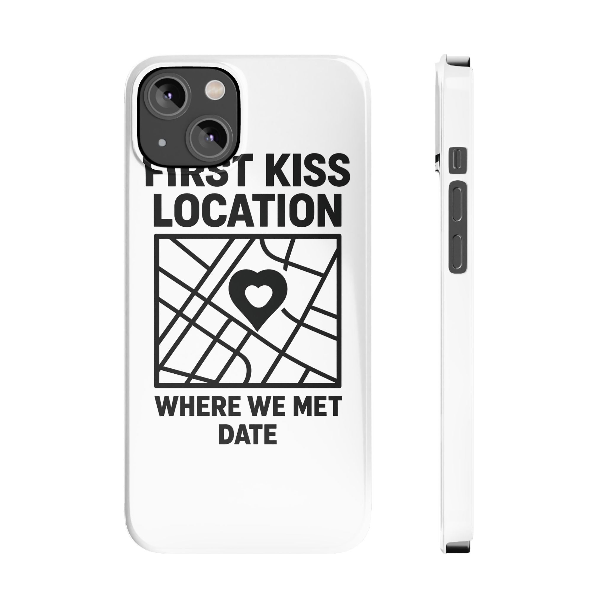 First Kiss Location Phone Case Custom Map Where We Met Anniversary Gift Personalized Couples Phone Case Heart Marker