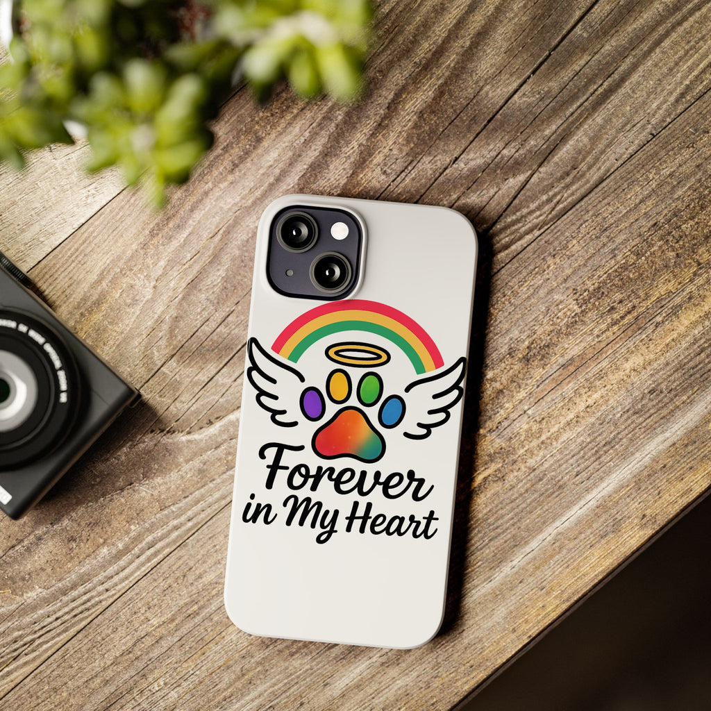 Rainbow Bridge Pet Memorial Phone Case Forever in My Heart Dog Cat Loss Sympathy Gift Remembrance Watercolor Paw Print Angel Pet