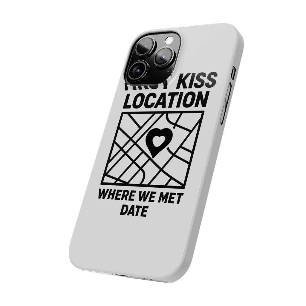 First Kiss Location Phone Case Custom Map Where We Met Anniversary Gift Personalized Couples Phone Case Heart Marker