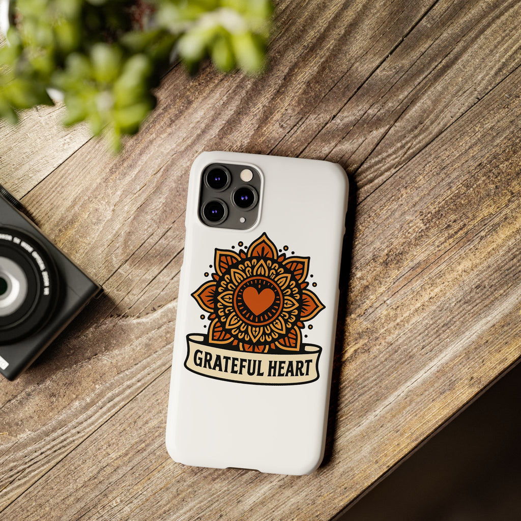 Grateful Heart Mandala Phone Case, Mindfulness Gift for Yoga Lover, Boho Gratitude Quote, Wellness Housewarming Gift Woman