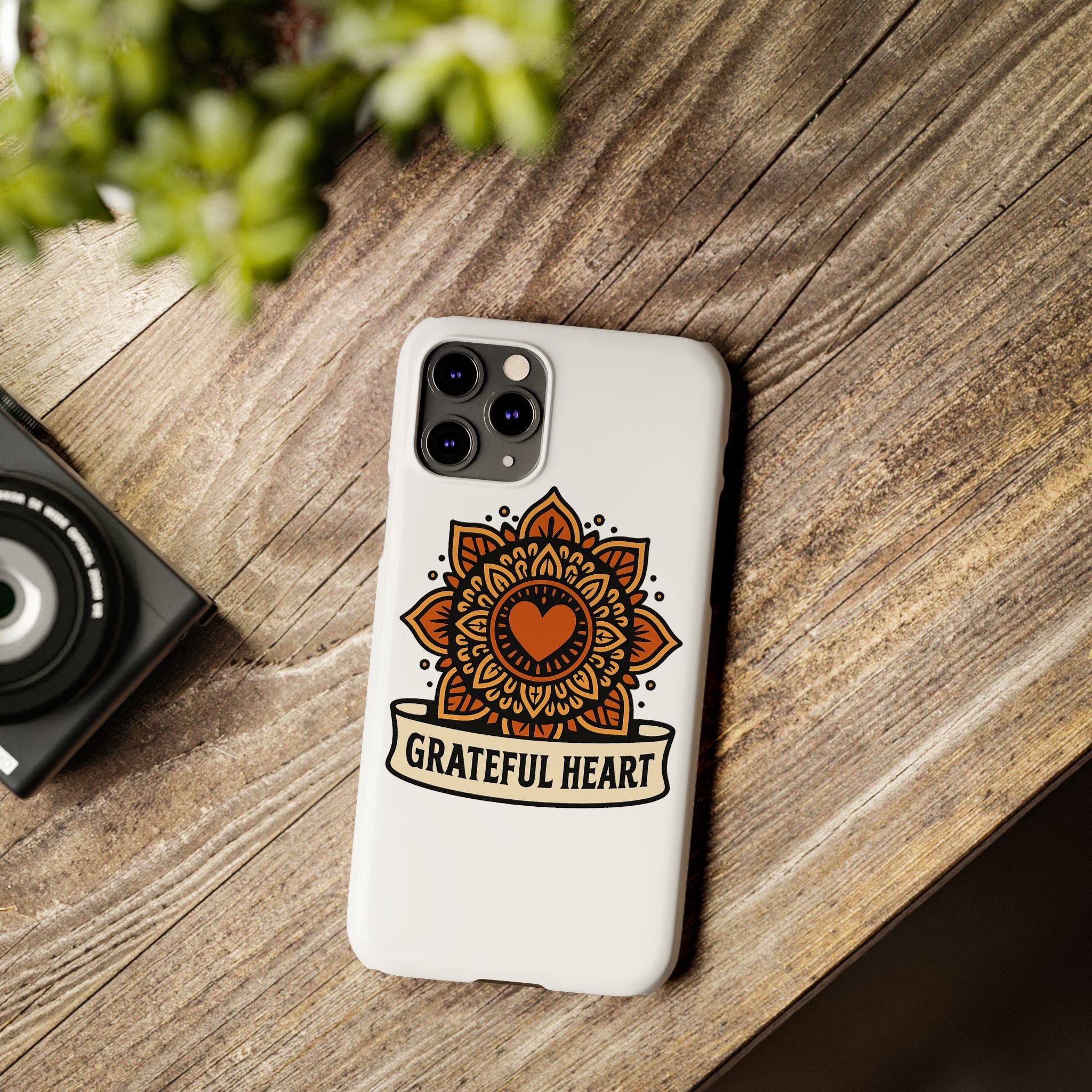 Grateful Heart Mandala Phone Case, Mindfulness Gift for Yoga Lover, Boho Gratitude Quote, Wellness Housewarming Gift Woman