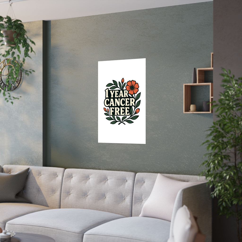 1 Year Cancer Free Poster, Botanical Growth Anniversary Gift, Cancer Survivor Milestone Wall Art, Hope & Healing Decor