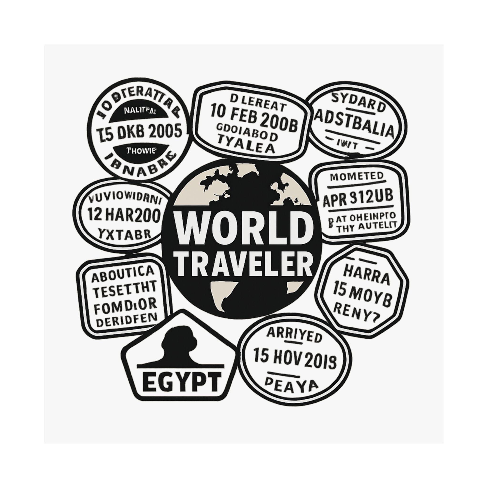 Passport Stamp Collage Poster World Traveler Wall Art Travel Map Gift Adventure Decor Wanderlust Print Globe Trotter