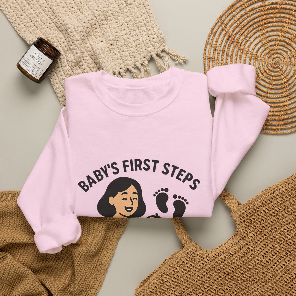 Baby's First Steps Sweatshirt, New Mom Gift, First Walking Milestone, Baby Footprint Shirt, Proud Mom Sweatshirt, Toddler Milestone