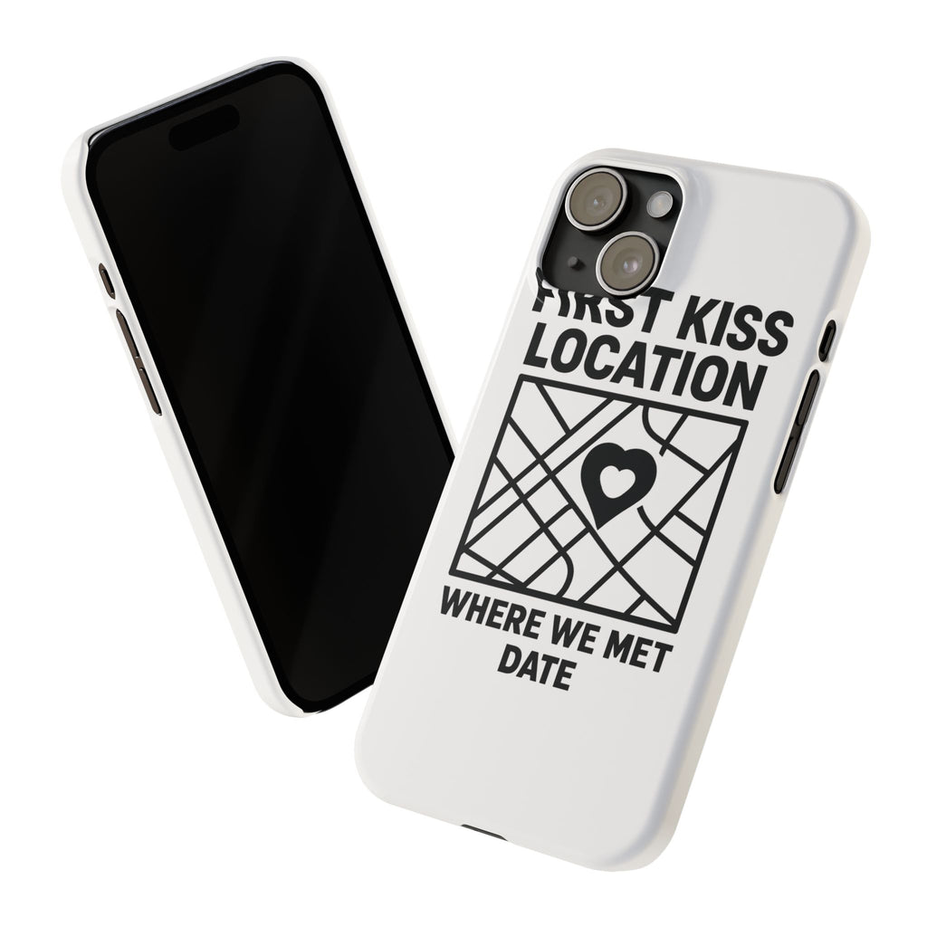 First Kiss Location Phone Case Custom Map Where We Met Anniversary Gift Personalized Couples Phone Case Heart Marker