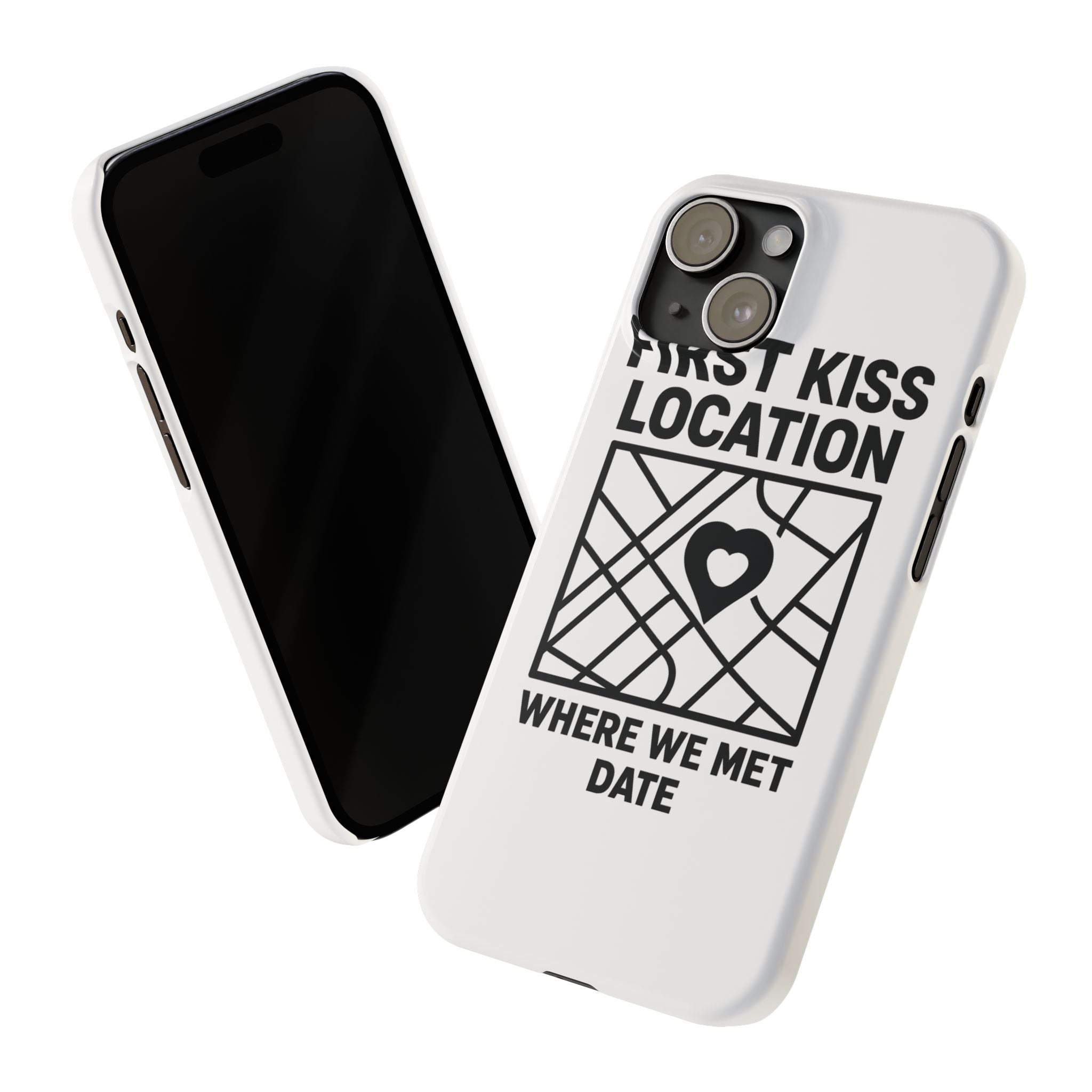 First Kiss Location Phone Case Custom Map Where We Met Anniversary Gift Personalized Couples Phone Case Heart Marker