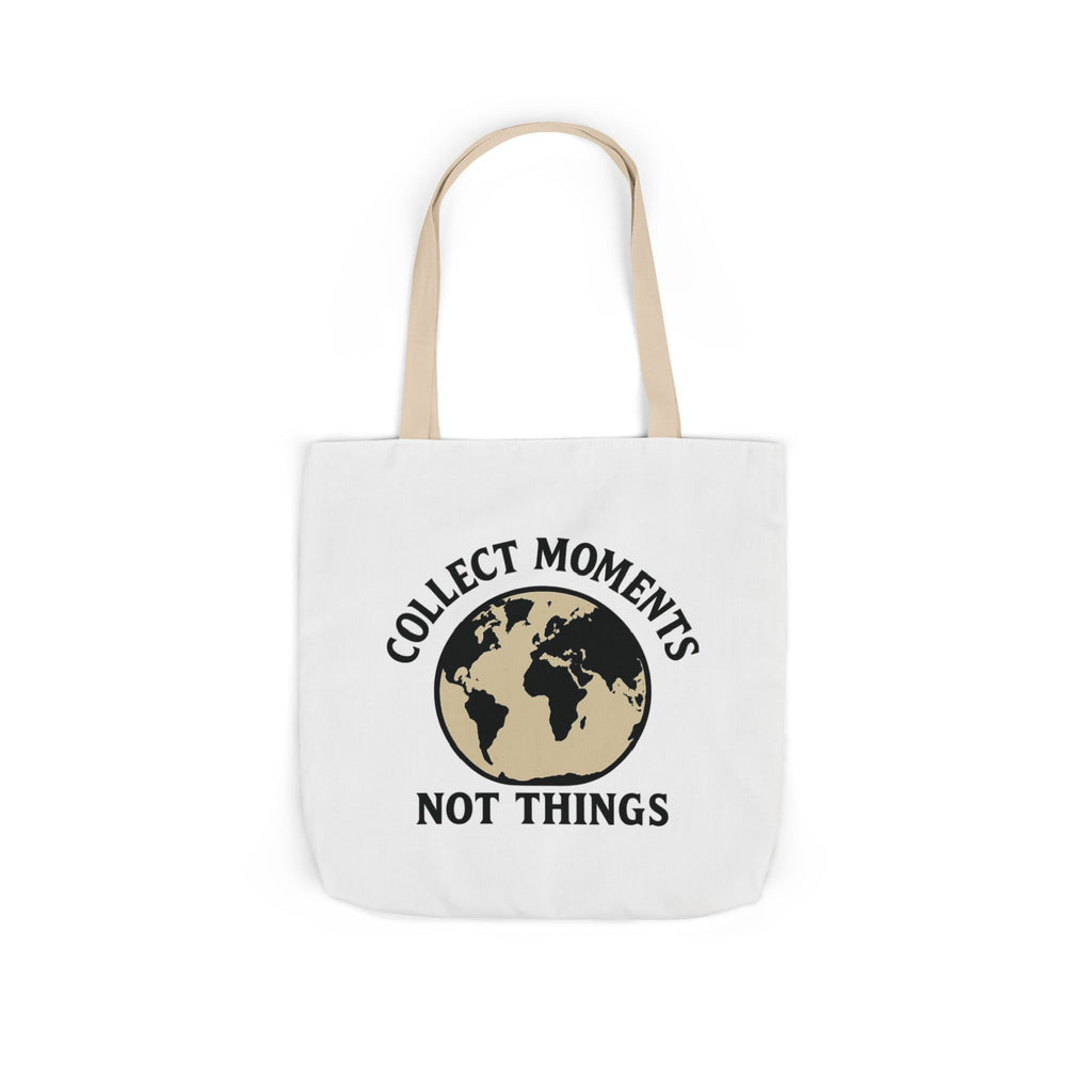 Travel Tote Bag Wanderlust Gift, Collect Moments Not Things Canvas Tote, World Map Tote Bag for Women, Traveler Gift Adventure Lover