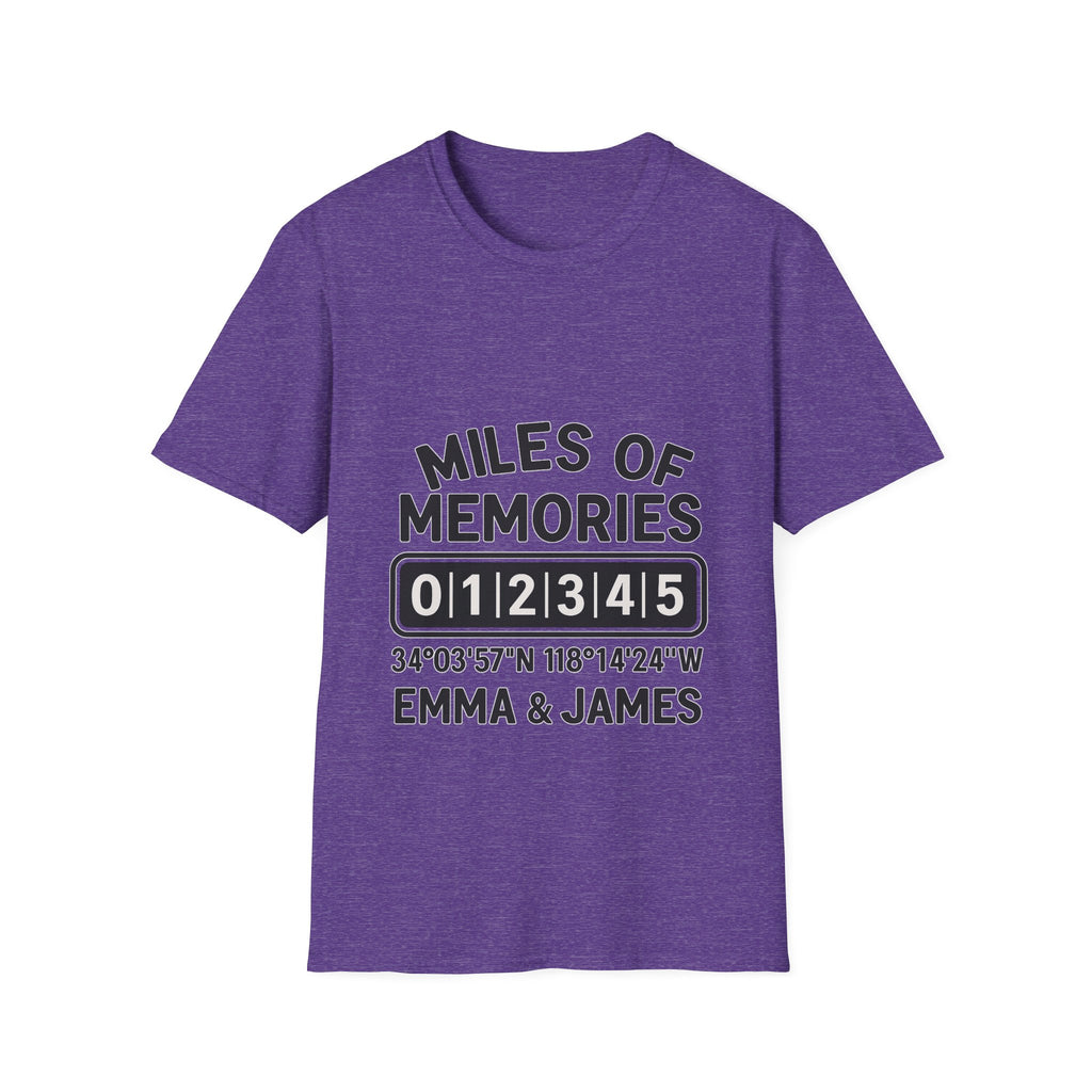 Personalized Anniversary Shirt for Couples | Miles of Memories Custom Odometer Tee | Romantic Travel Gift with Coordinates & Names