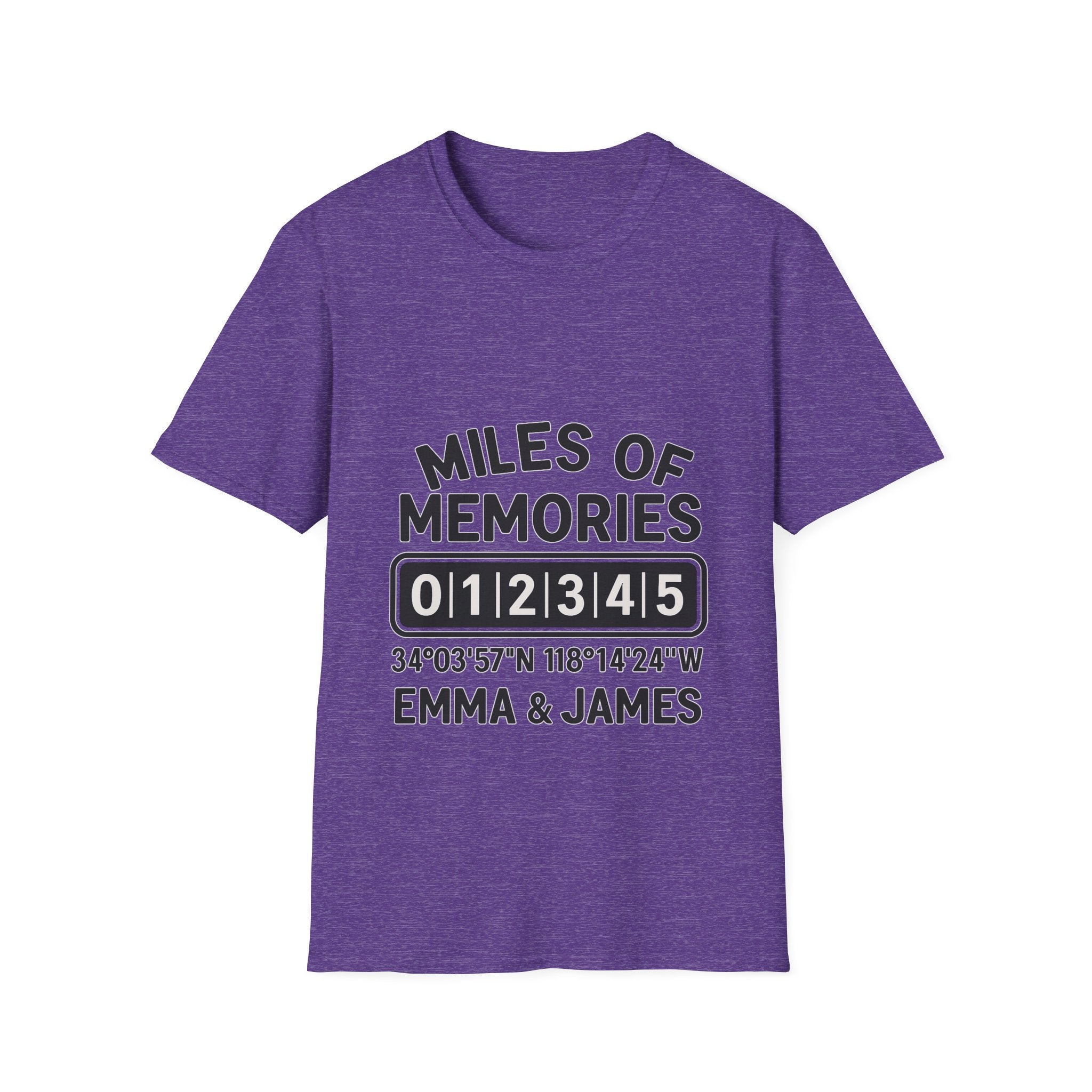 Personalized Anniversary Shirt for Couples | Miles of Memories Custom Odometer Tee | Romantic Travel Gift with Coordinates & Names