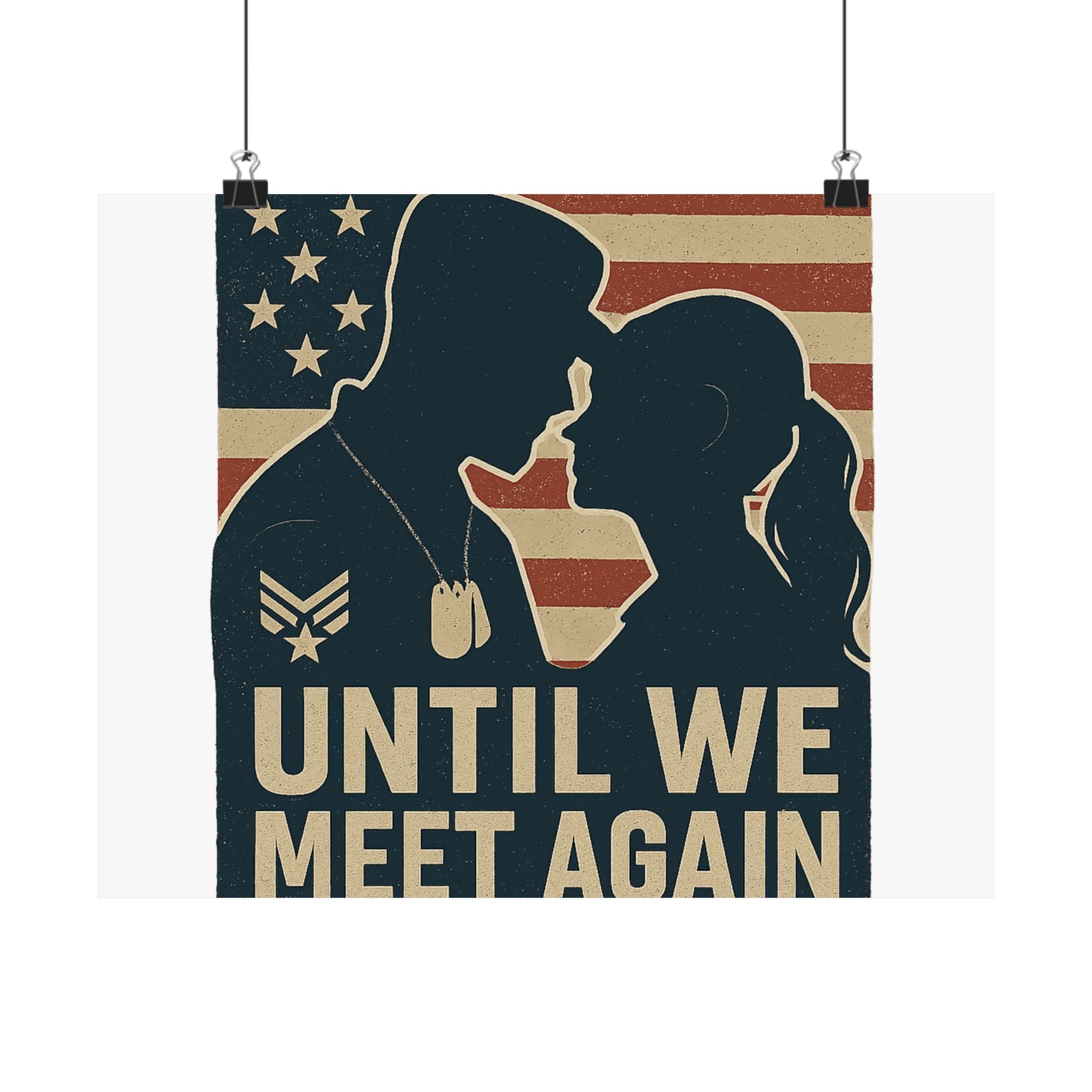 Until We Meet Again Military Deployment Poster, Romantic Farewell Gift for Military Spouse, Patriotic Couple Silhouette Art