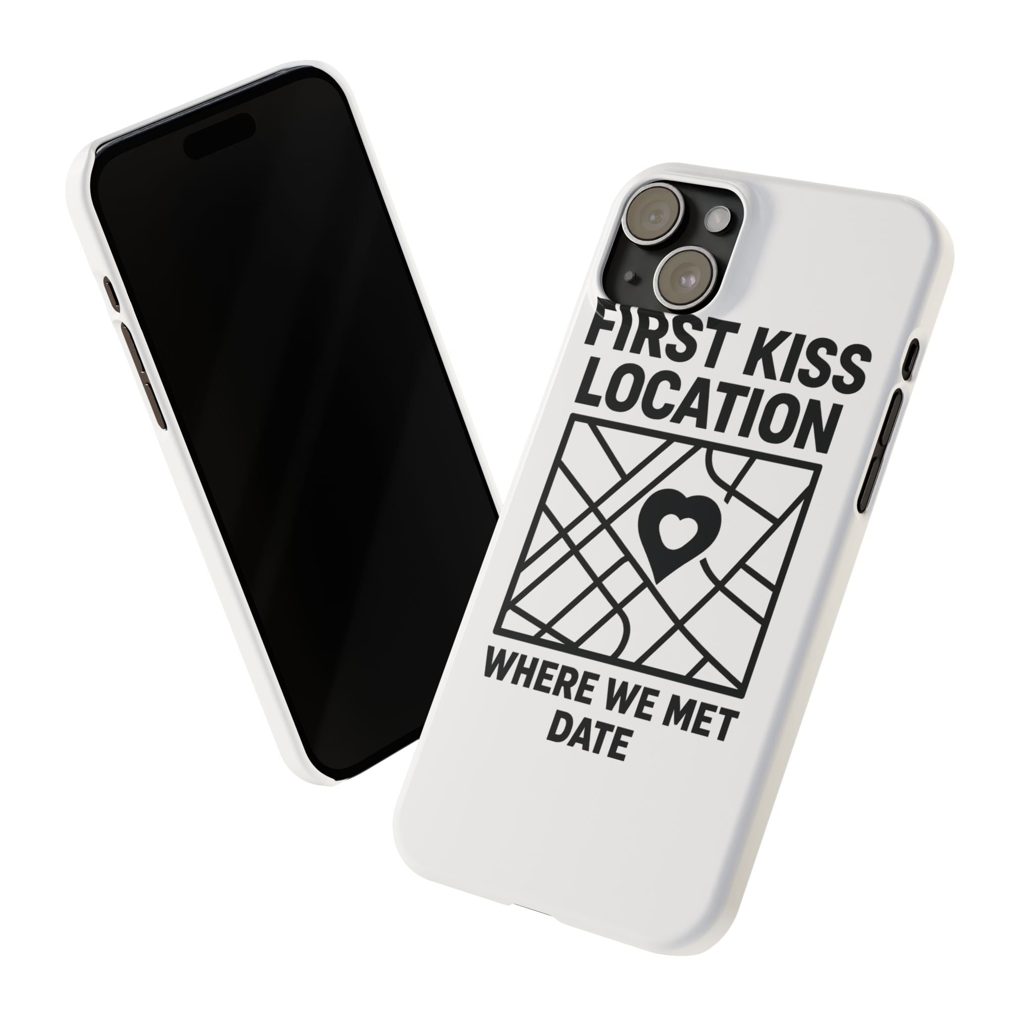 First Kiss Location Phone Case Custom Map Where We Met Anniversary Gift Personalized Couples Phone Case Heart Marker