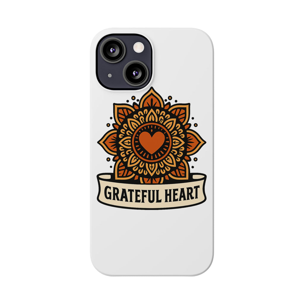 Grateful Heart Mandala Phone Case, Mindfulness Gift for Yoga Lover, Boho Gratitude Quote, Wellness Housewarming Gift Woman