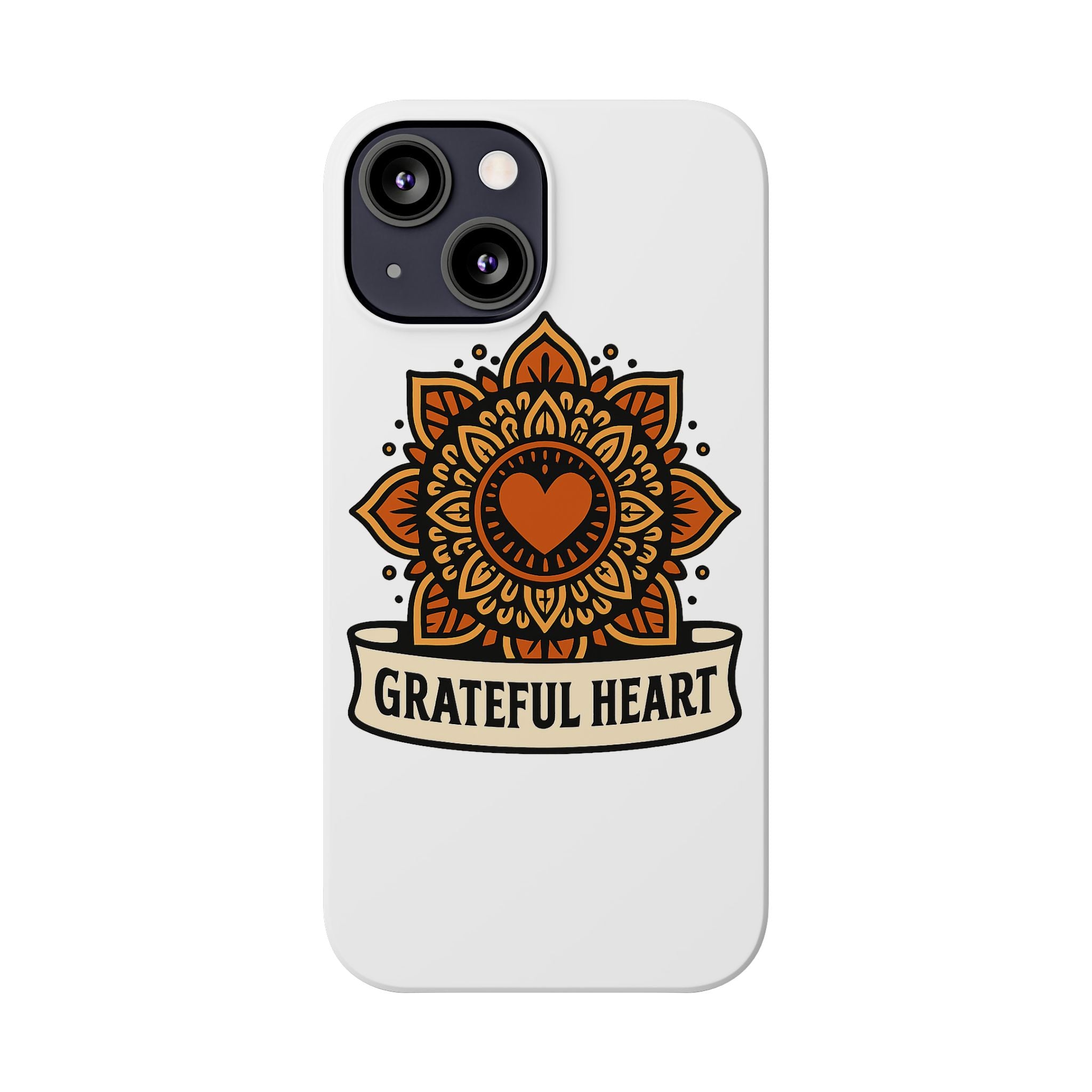 Grateful Heart Mandala Phone Case, Mindfulness Gift for Yoga Lover, Boho Gratitude Quote, Wellness Housewarming Gift Woman