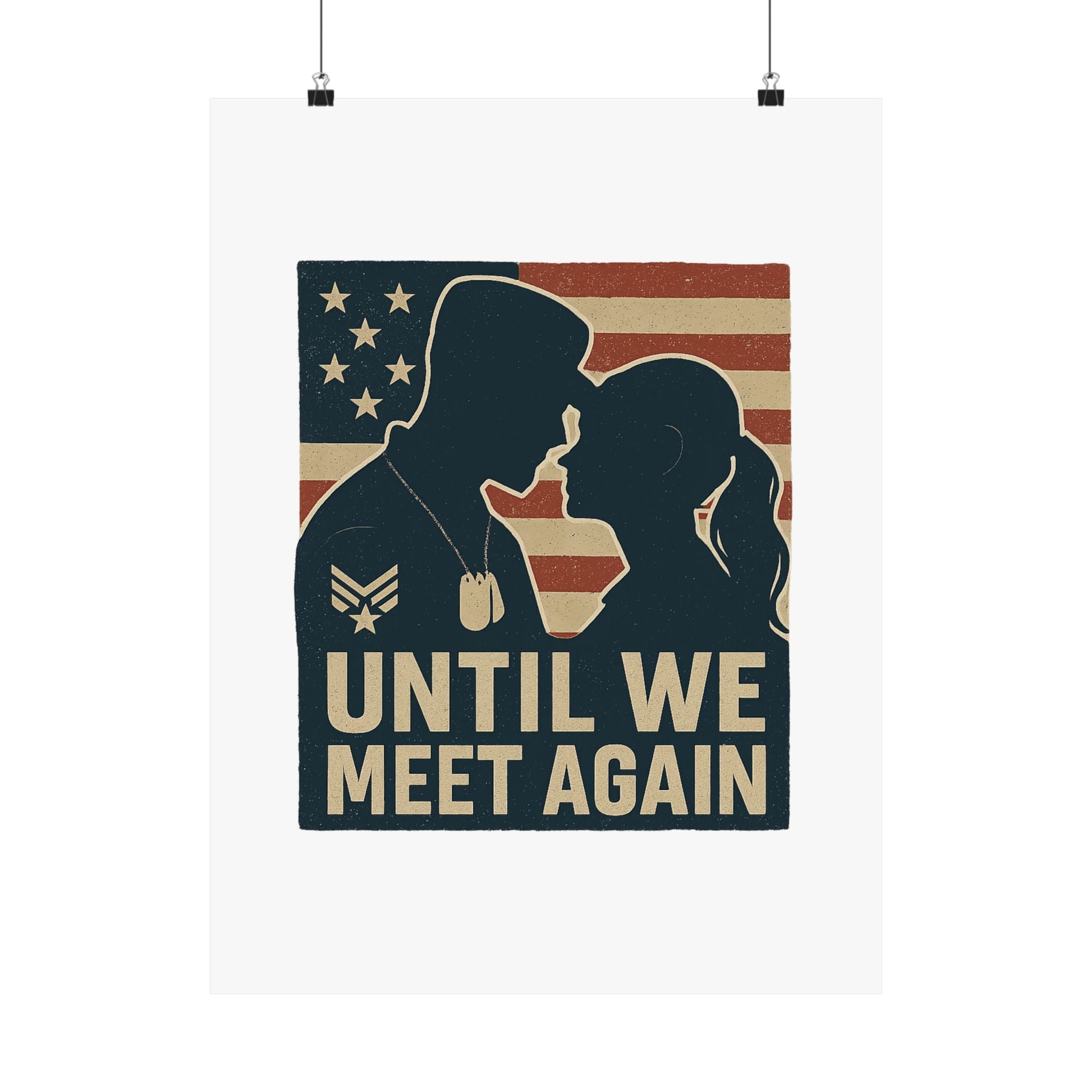 Until We Meet Again Military Deployment Poster, Romantic Farewell Gift for Military Spouse, Patriotic Couple Silhouette Art