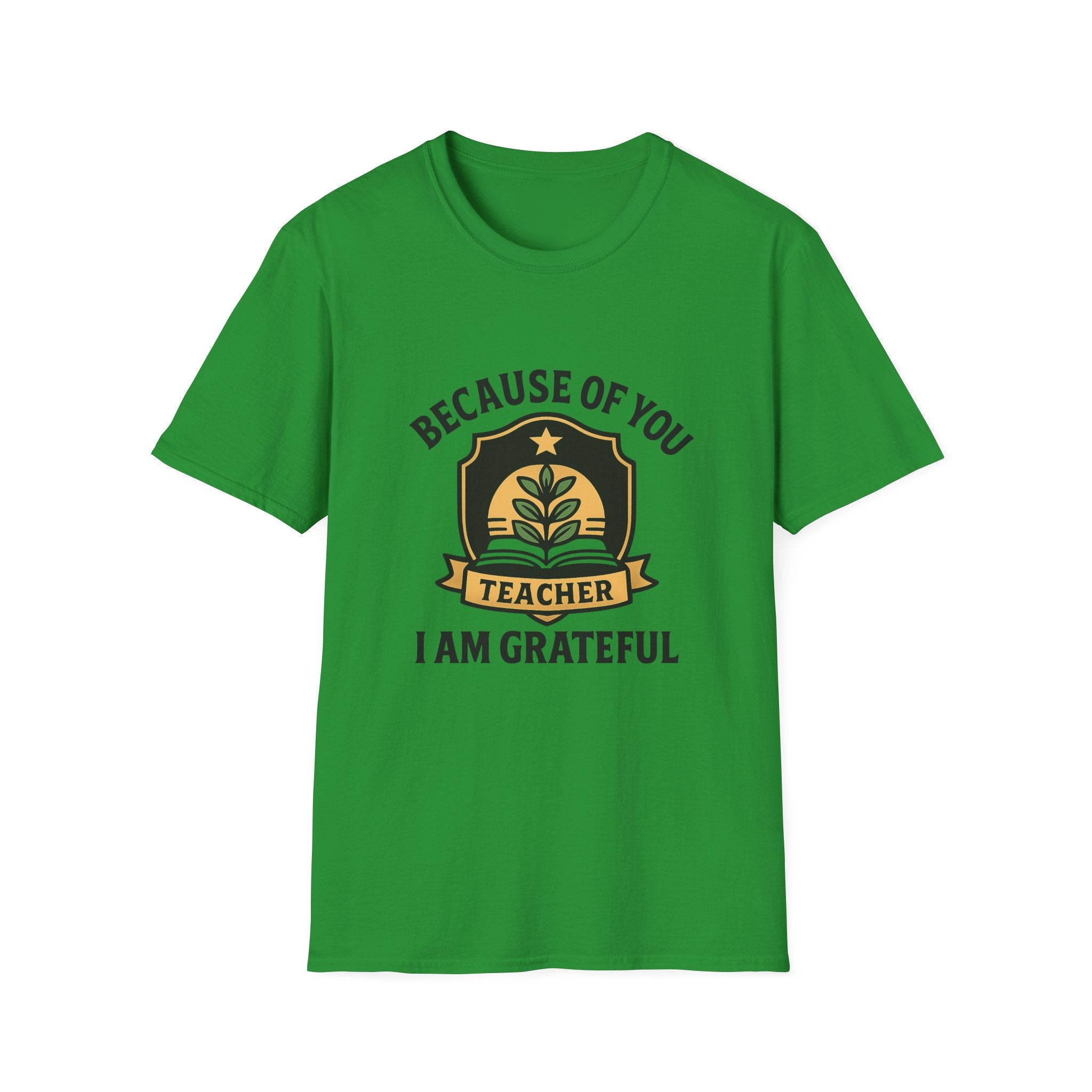Teacher Appreciation Shirt, Because of You I Am Grateful T-Shirt, Teacher Gift, Thank You Teacher Tee, End of Year Gift