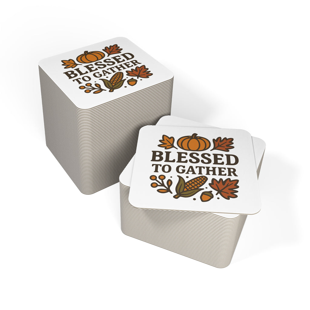 Blessed to Gather Thanksgiving Coasters Set of 4, Autumn Gratitude Cork Coaster, Fall Hostess Gift, Harvest Table Decor