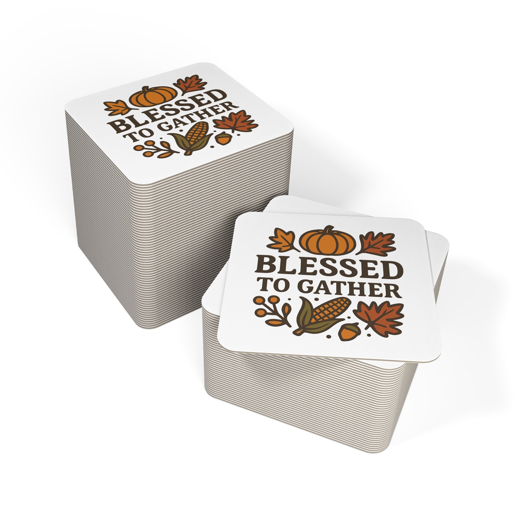 Blessed to Gather Thanksgiving Coasters Set of 4, Autumn Gratitude Cork Coaster, Fall Hostess Gift, Harvest Table Decor