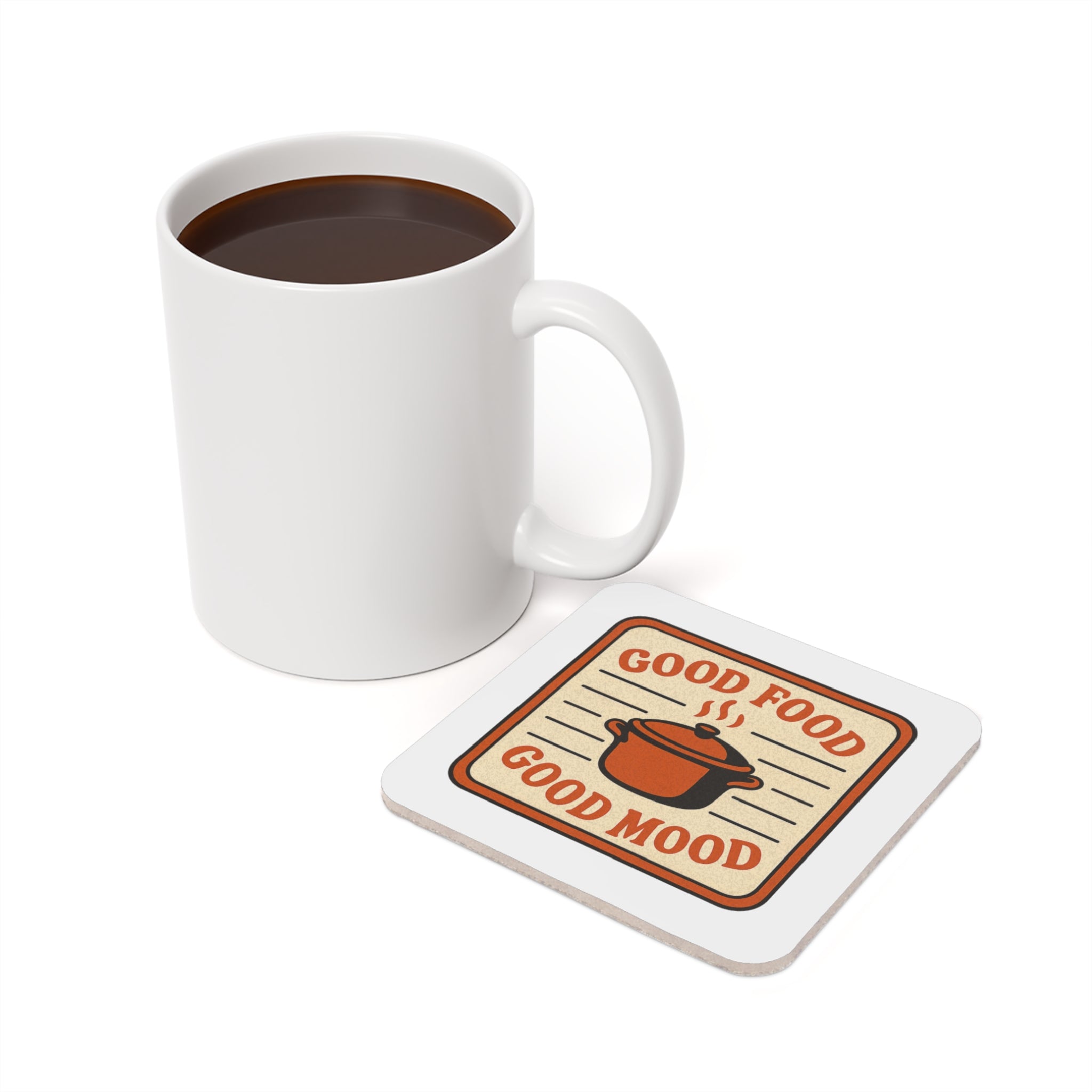 Vintage Recipe Card Coaster Set, Good Food Good Mood Kitchen Coasters, Housewarming Gift for Cook, Retro Kitchen Decor Cork Coasters