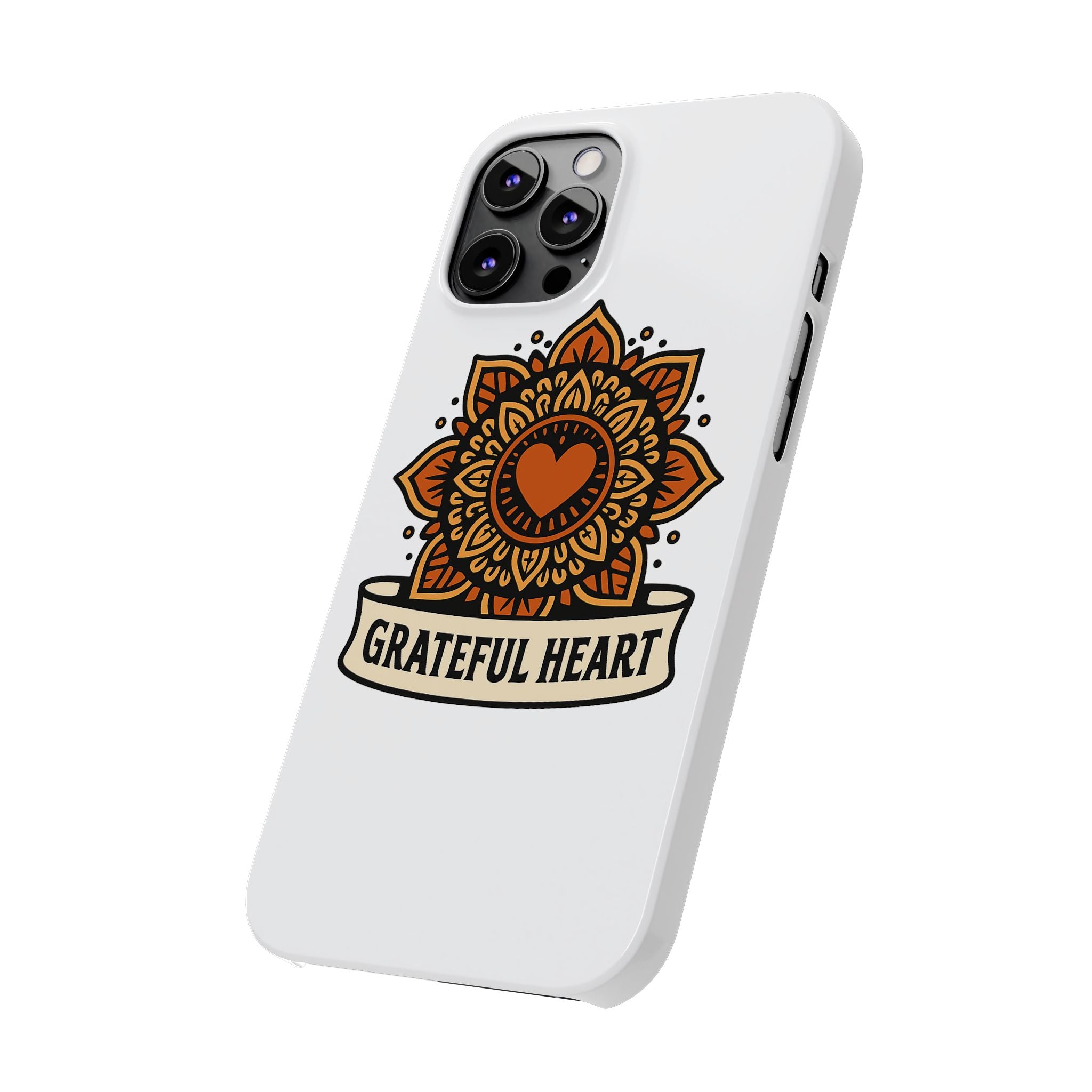 Grateful Heart Mandala Phone Case, Mindfulness Gift for Yoga Lover, Boho Gratitude Quote, Wellness Housewarming Gift Woman