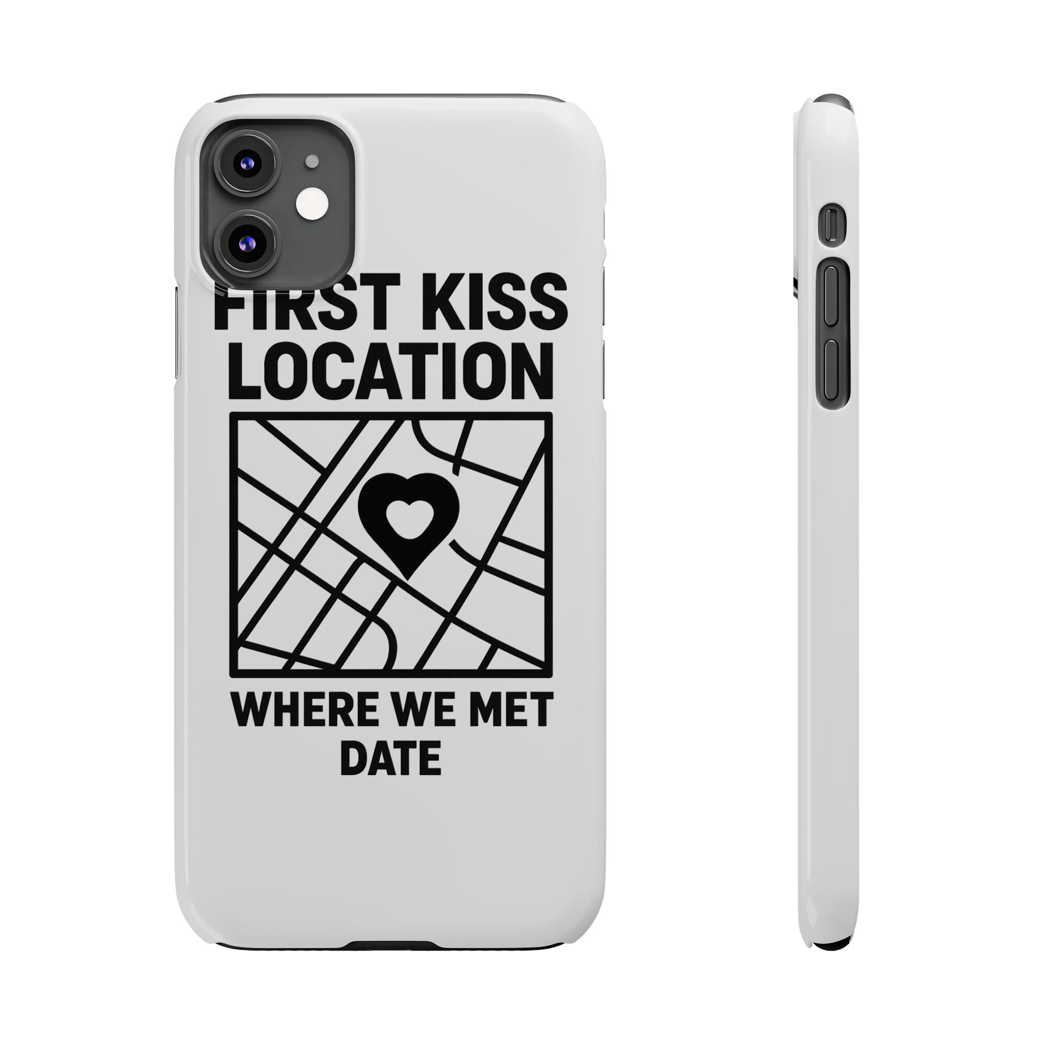 First Kiss Location Phone Case Custom Map Where We Met Anniversary Gift Personalized Couples Phone Case Heart Marker