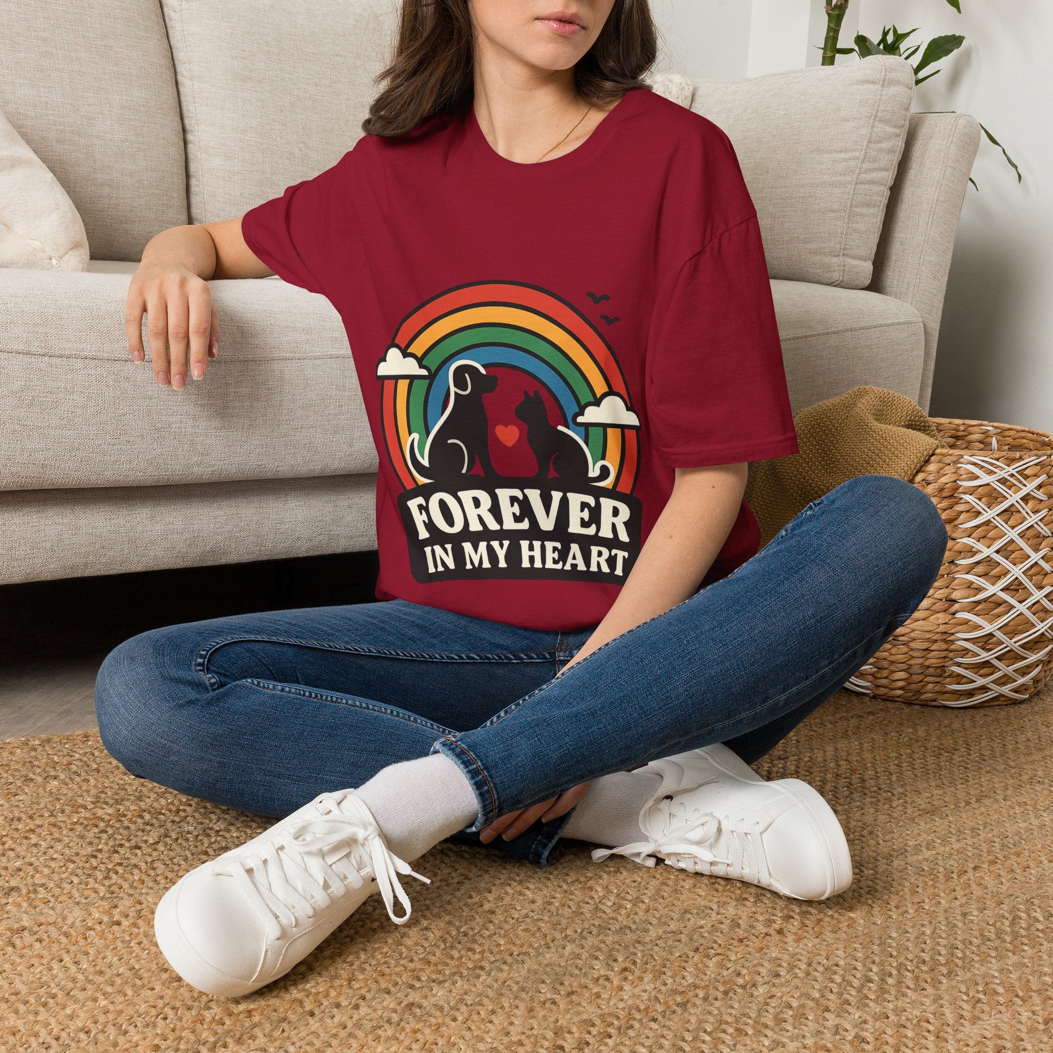 Rainbow Bridge Pet Memorial Shirt, Dog Cat Loss Gift, Forever in My Heart, Pet Remembrance Tee, Sympathy Gift for Pet Owner