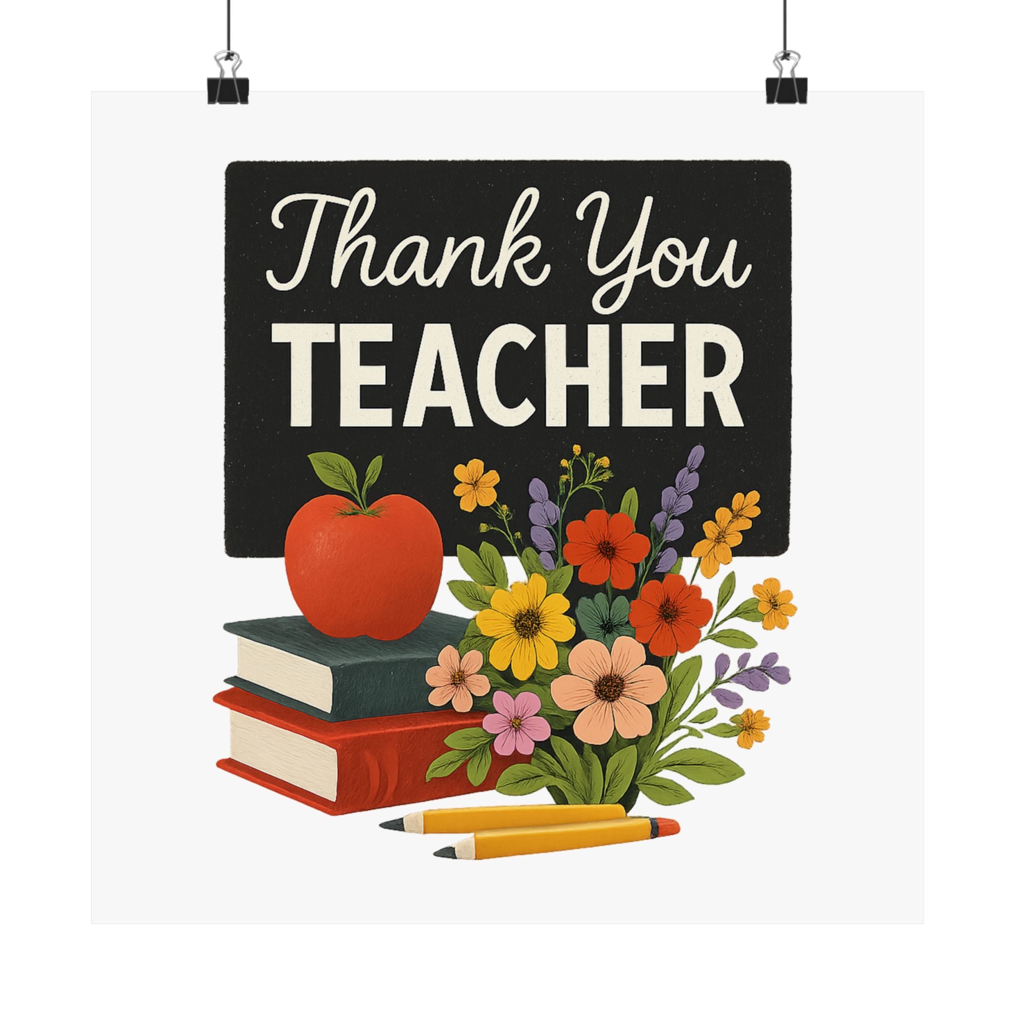 Thank You Teacher Gift Wildflower Watercolor Poster Classroom Wall Art Appreciation Print End of Year School Decor
