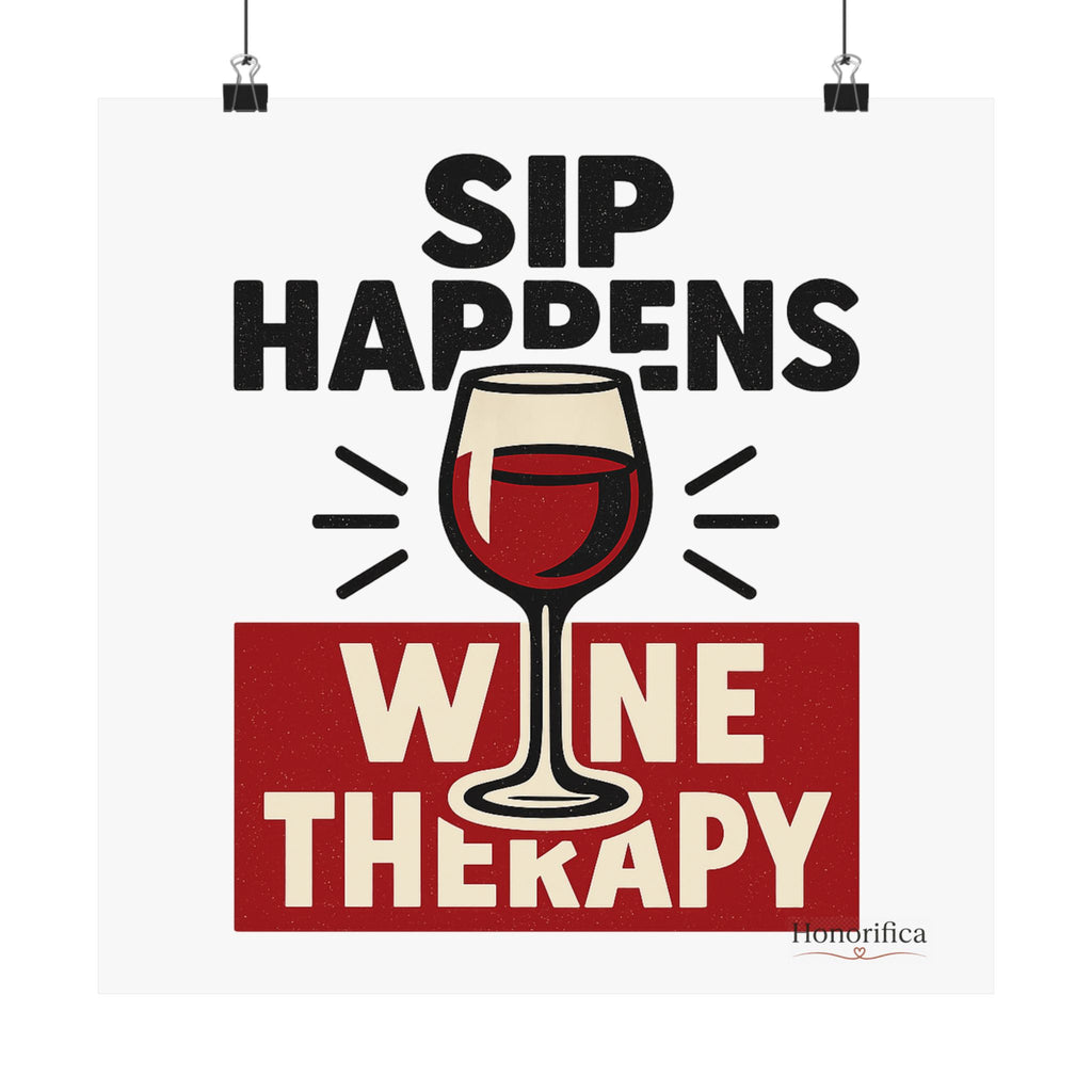Sip Happens Wine Therapy Poster, Funny Wine Wall Art, Wine Lover Gift, Housewarming Gift for Women, Wine Decor Kitchen Bar Art