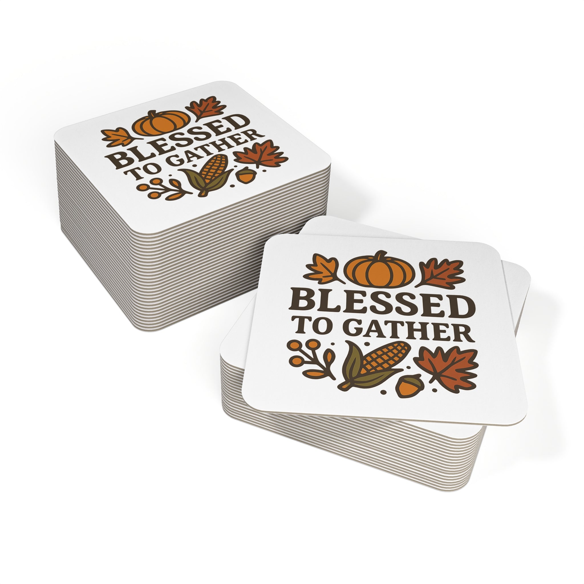 Blessed to Gather Thanksgiving Coasters Set of 4, Autumn Gratitude Cork Coaster, Fall Hostess Gift, Harvest Table Decor