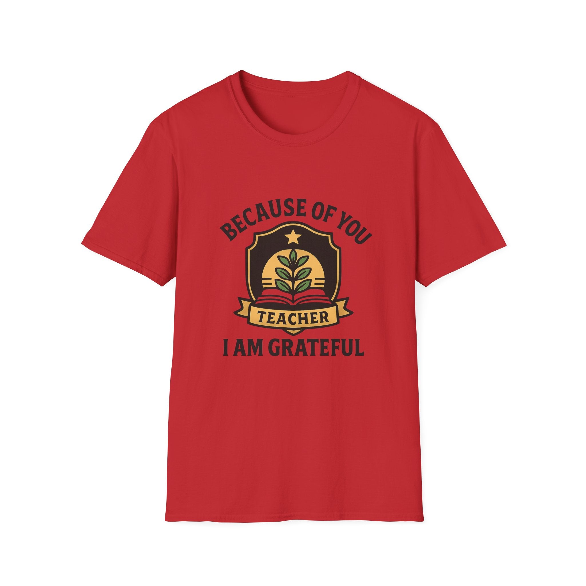 Teacher Appreciation Shirt, Because of You I Am Grateful T-Shirt, Teacher Gift, Thank You Teacher Tee, End of Year Gift