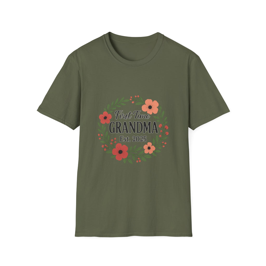 First Time Grandma Est 2025 Shirt New Grandmother Announcement Pregnancy Reveal Gift Floral Wreath Tshirt Mothers Day Gift