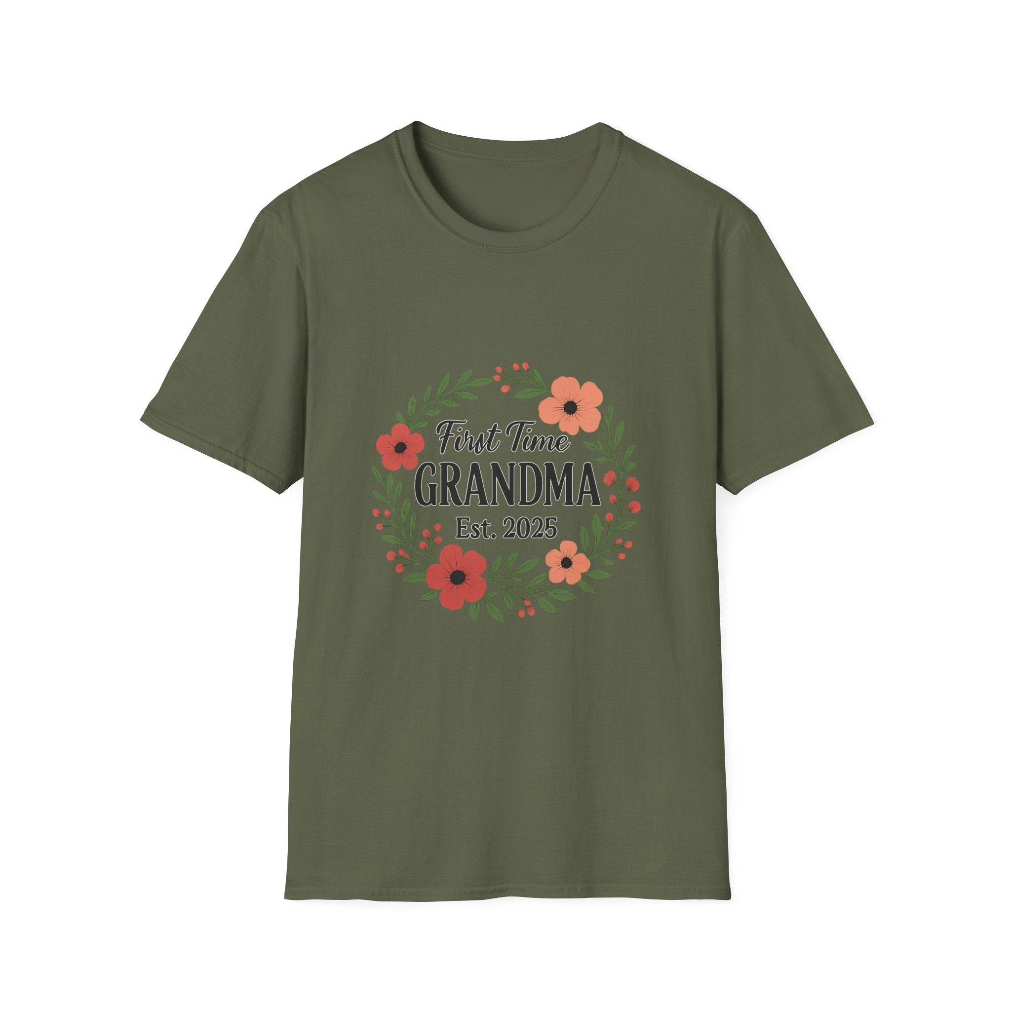 First Time Grandma Est 2025 Shirt New Grandmother Announcement Pregnancy Reveal Gift Floral Wreath Tshirt Mothers Day Gift