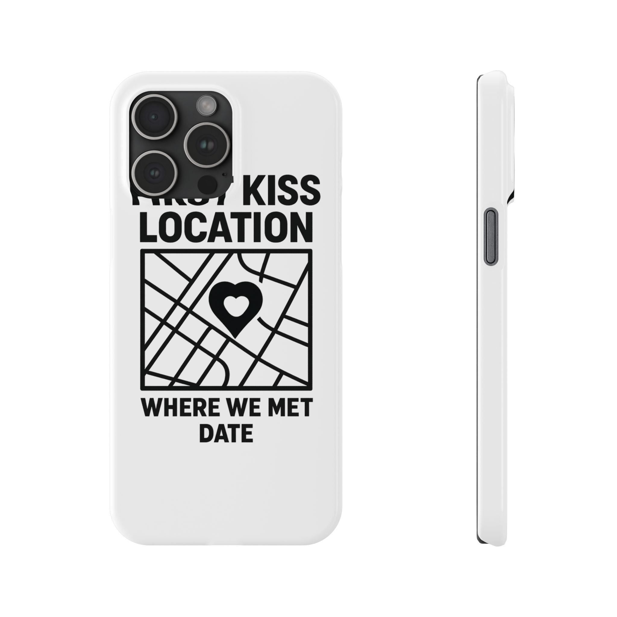 First Kiss Location Phone Case Custom Map Where We Met Anniversary Gift Personalized Couples Phone Case Heart Marker