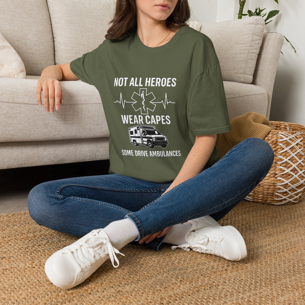 Not All Heroes Wear Capes Some Drive Ambulances Shirt, EMS Paramedic Gift, EMT Appreciation Tee, Star of Life, Thin White Line