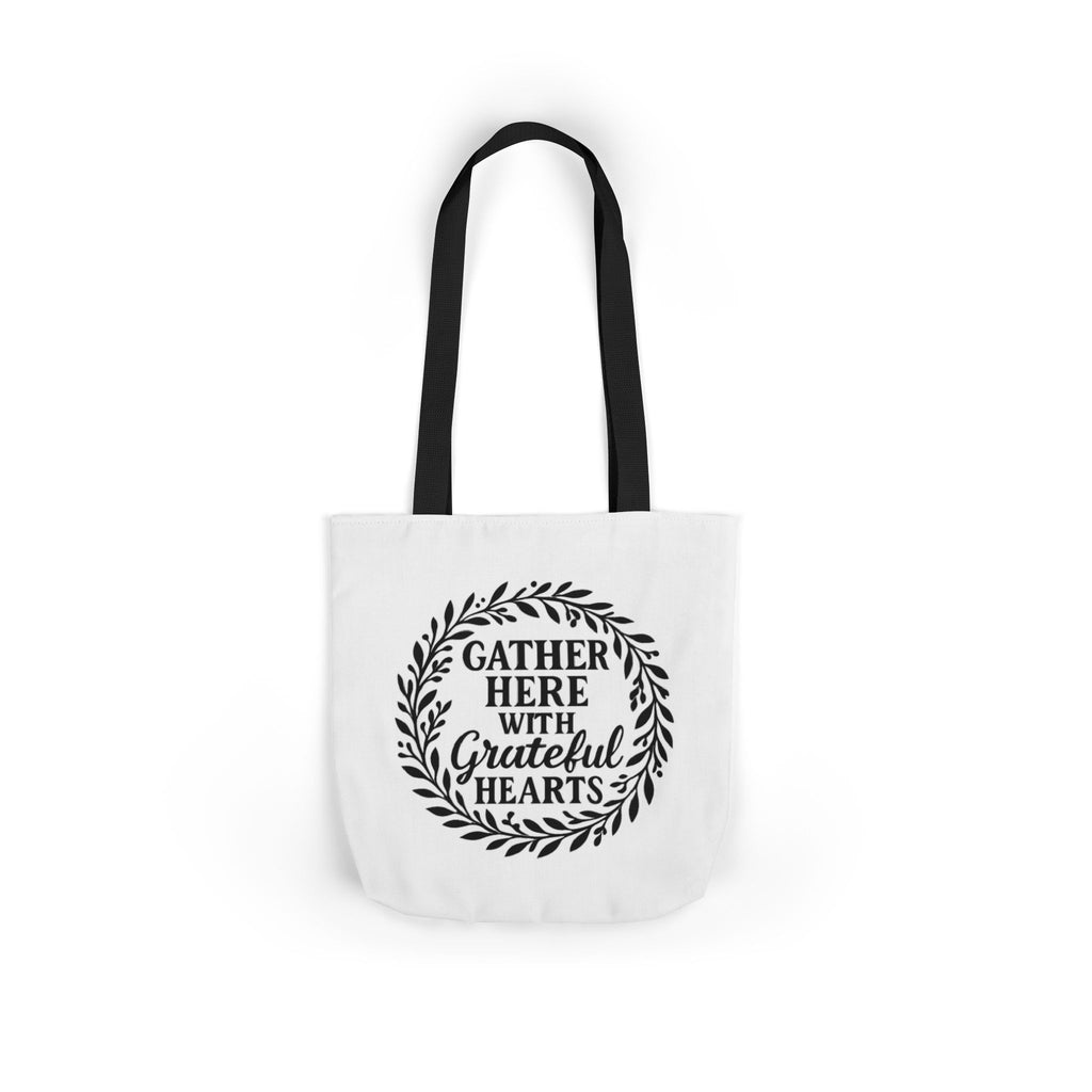 Gather Here With Grateful Hearts Tote Bag Farmhouse Kitchen Gift Rustic Botanical Wreath Housewarming Gift for Women Hostess
