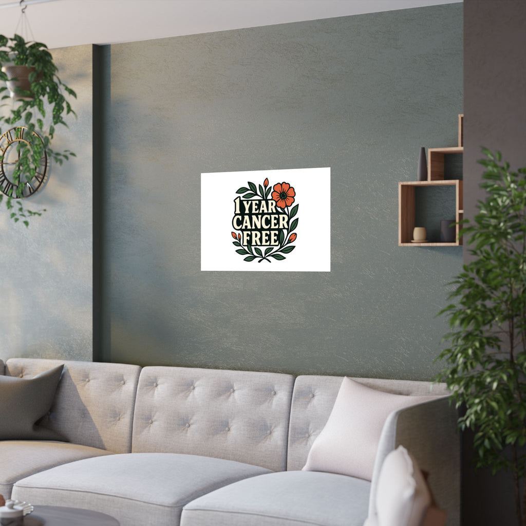 1 Year Cancer Free Poster, Botanical Growth Anniversary Gift, Cancer Survivor Milestone Wall Art, Hope & Healing Decor