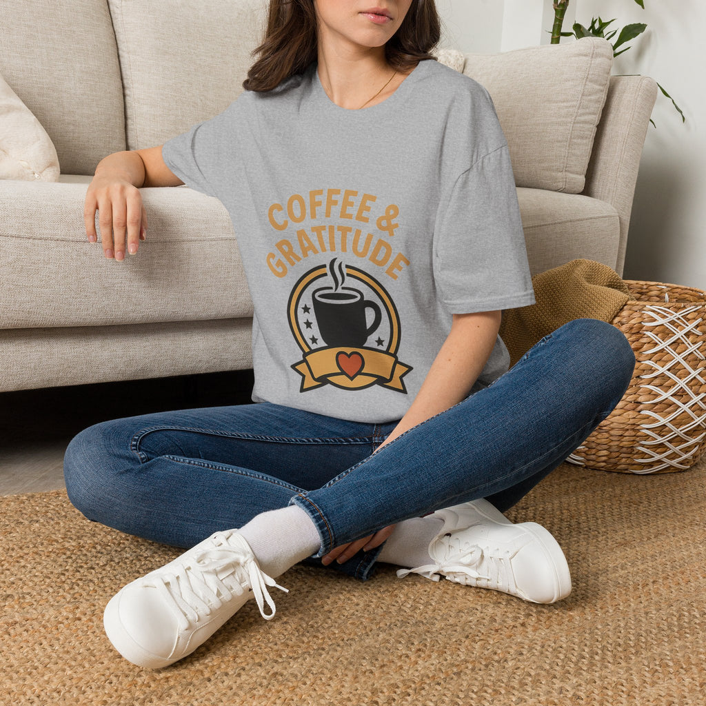 Coffee & Gratitude Shirt, Mindful Living Tee, Self Care Gift for Women, Positive Vibes T-Shirt, Grateful Heart Appreciation Top