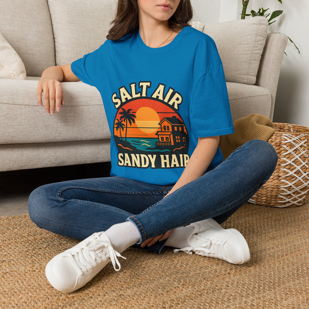 Beach Town Sunset Shirt, Coastal Living Tee, Salt Air Sandy Hair Beach Vacation Shirt, Ocean Vibes T-Shirt, Summer Travel Gift
