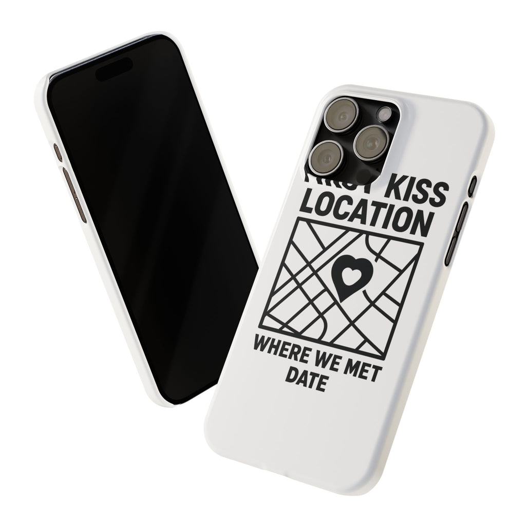 First Kiss Location Phone Case Custom Map Where We Met Anniversary Gift Personalized Couples Phone Case Heart Marker