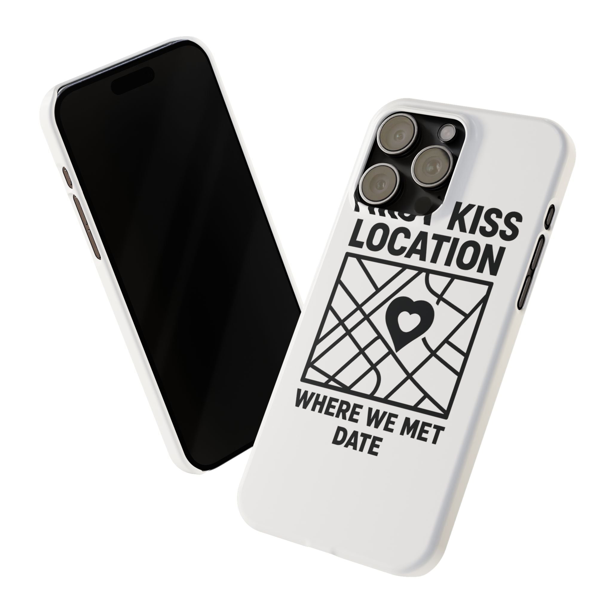 First Kiss Location Phone Case Custom Map Where We Met Anniversary Gift Personalized Couples Phone Case Heart Marker